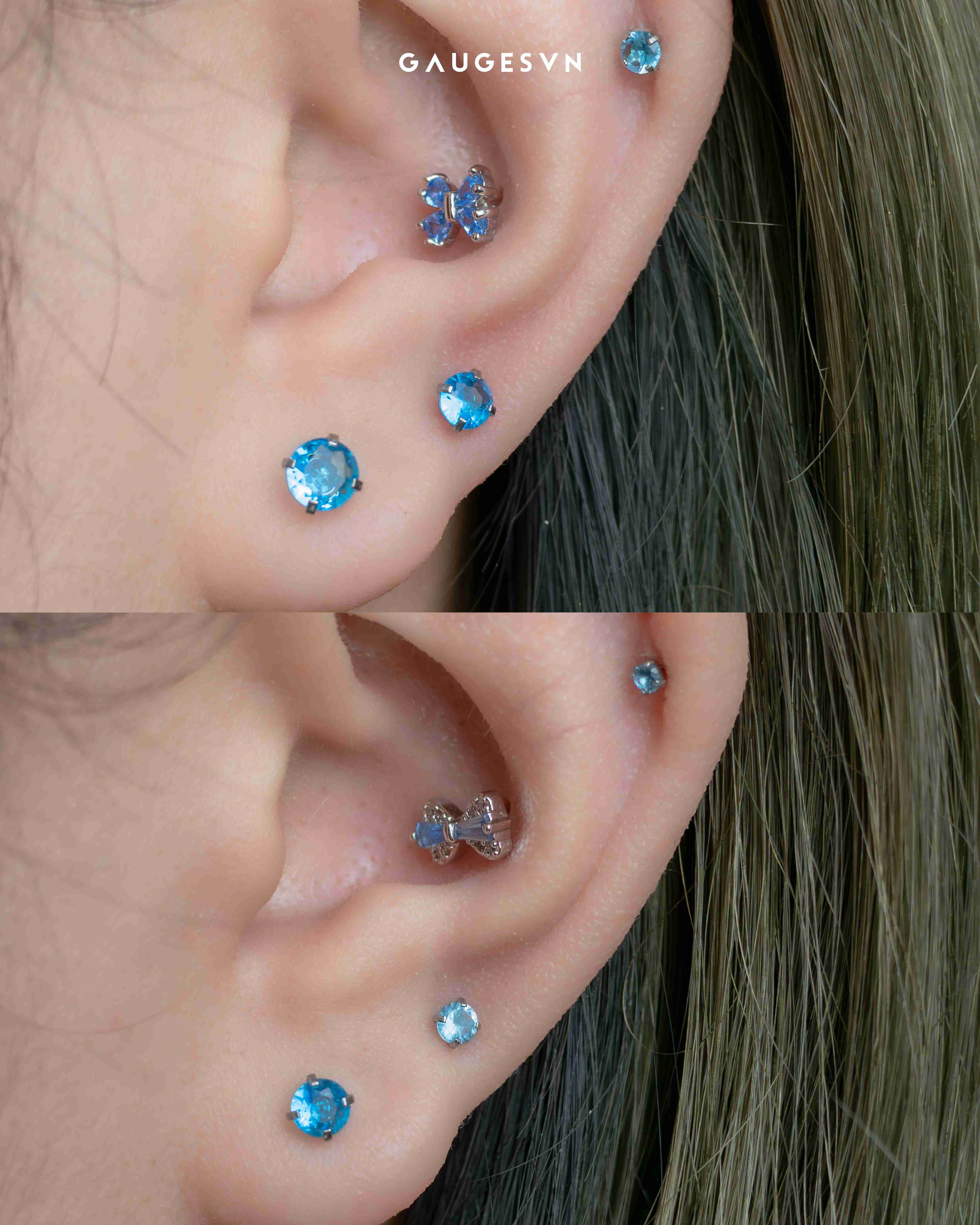 NOV khuyên tai đá tròn blue nhiều size