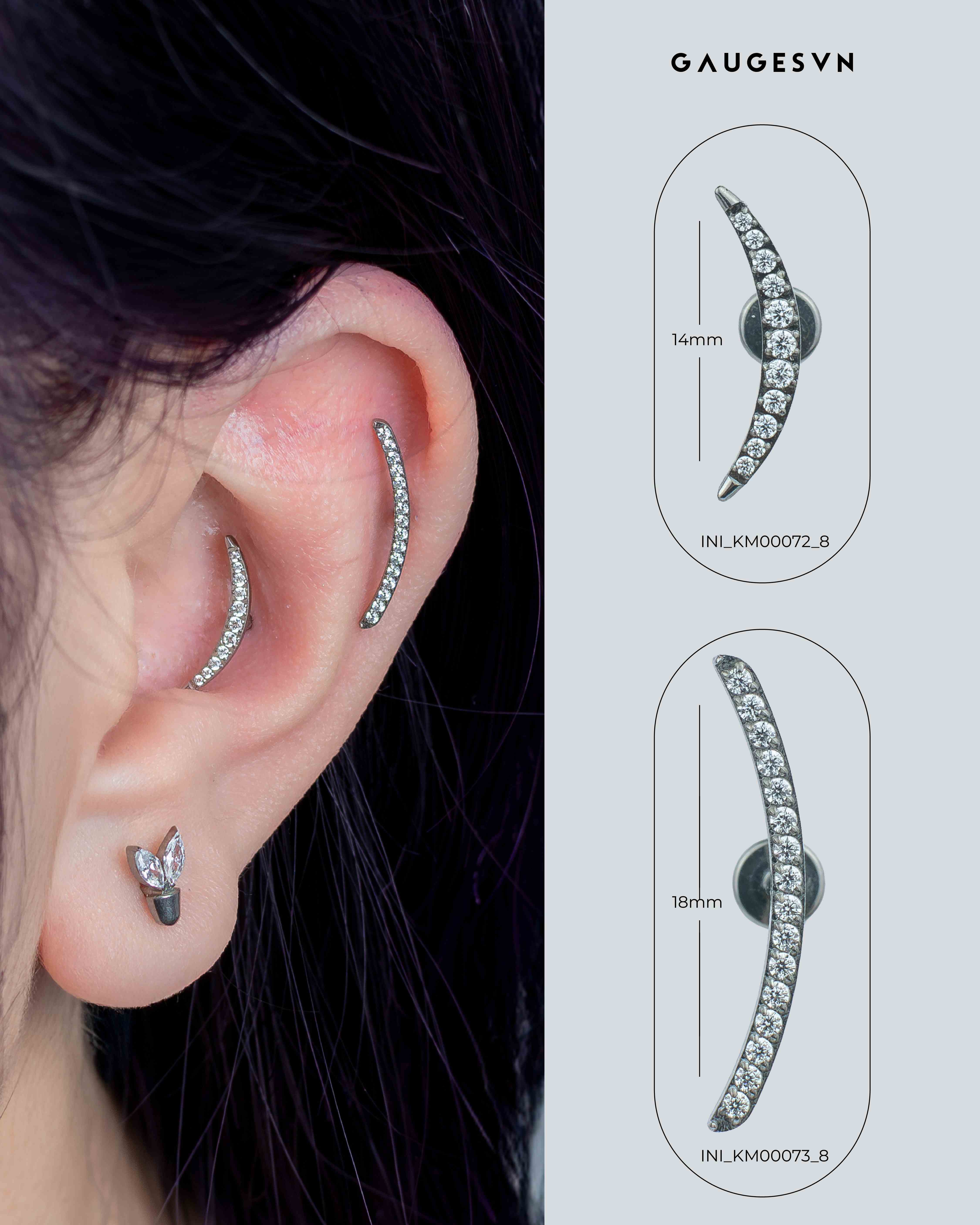 INI Khuyên tai TITANIUM miệng cười đính đá