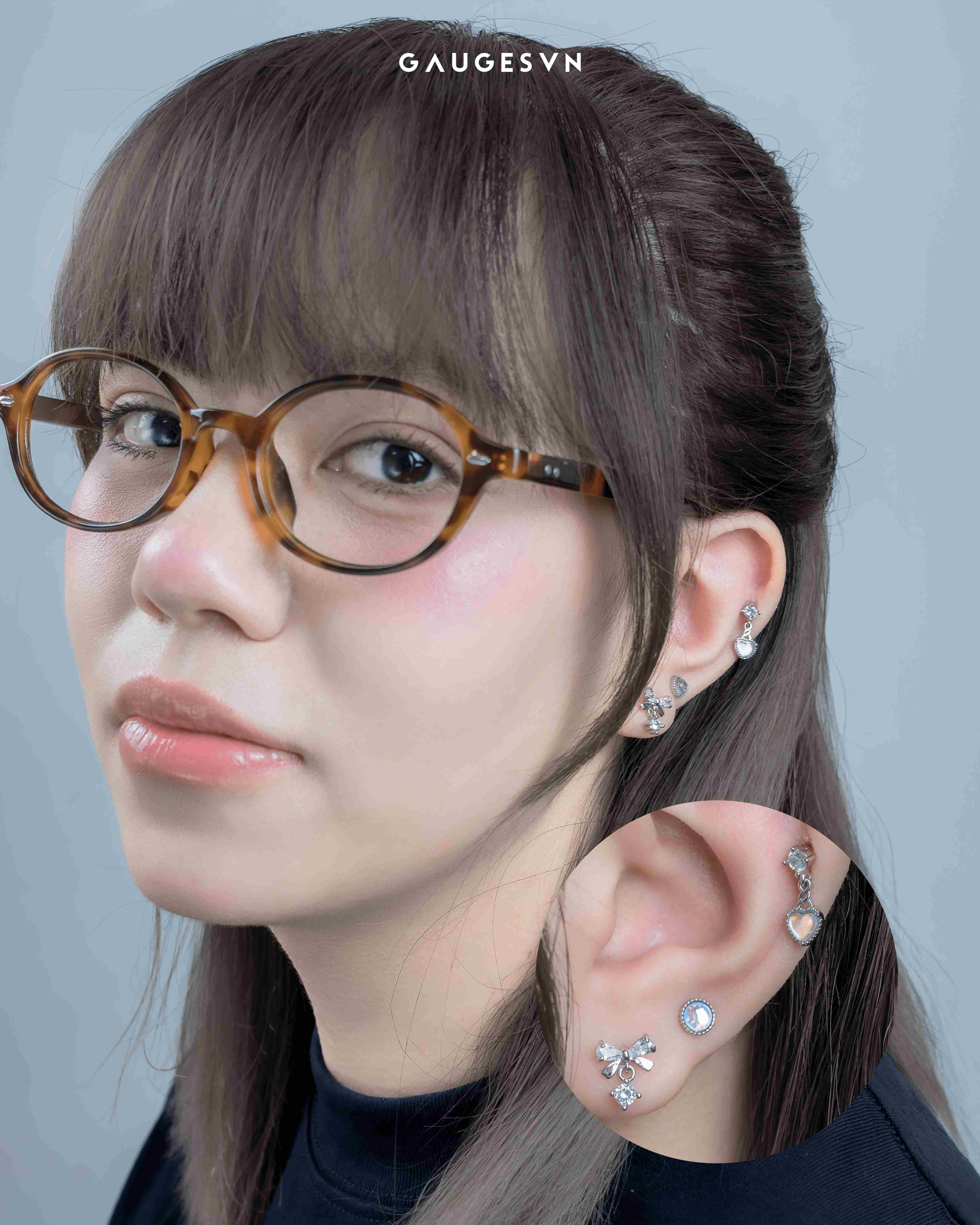 NOV Khuyên tai đá mắt mèo hình tròn