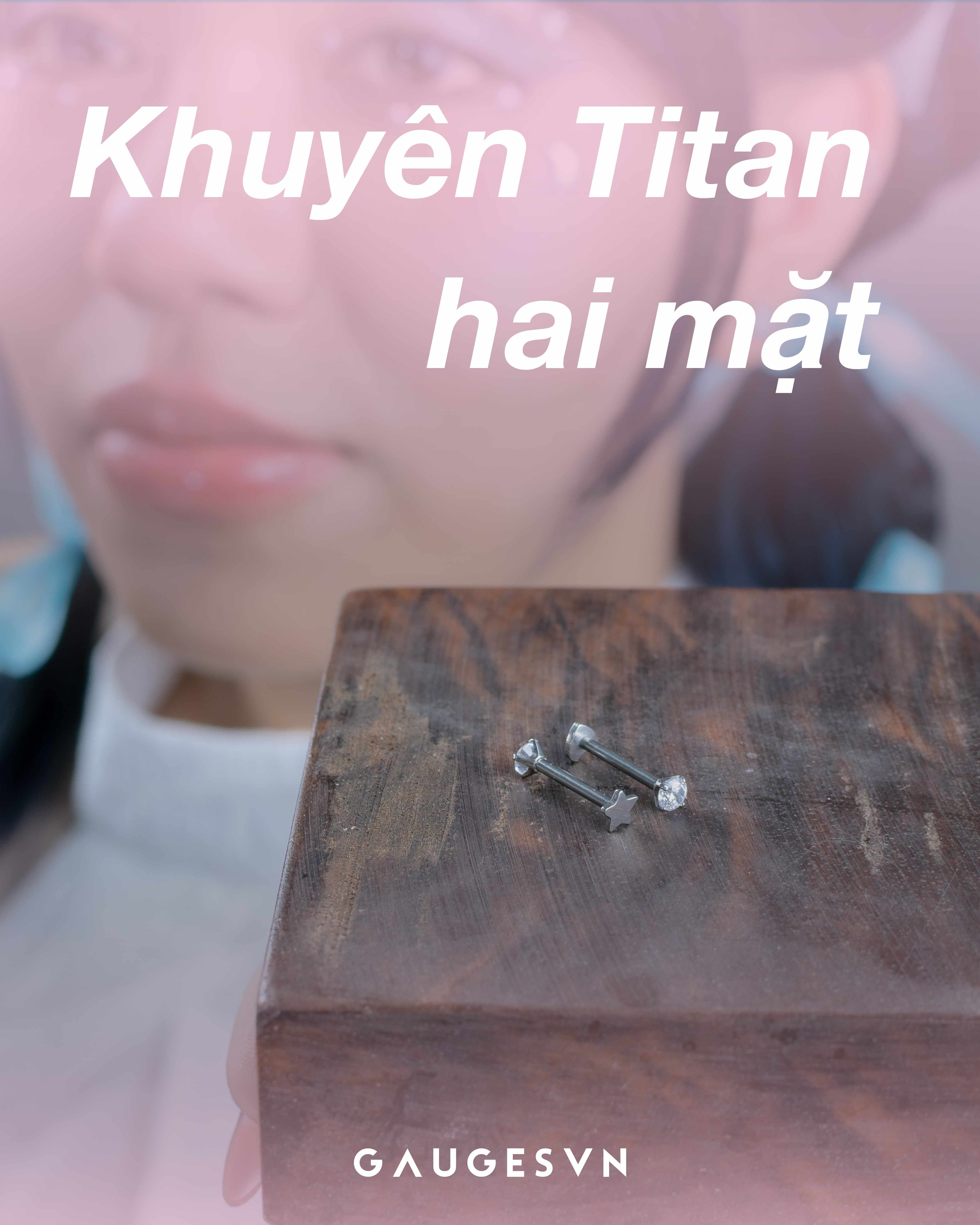 Khuyên tai TITANIUM đá tròn trắng chân trái tim dài 10mm đá 3mm