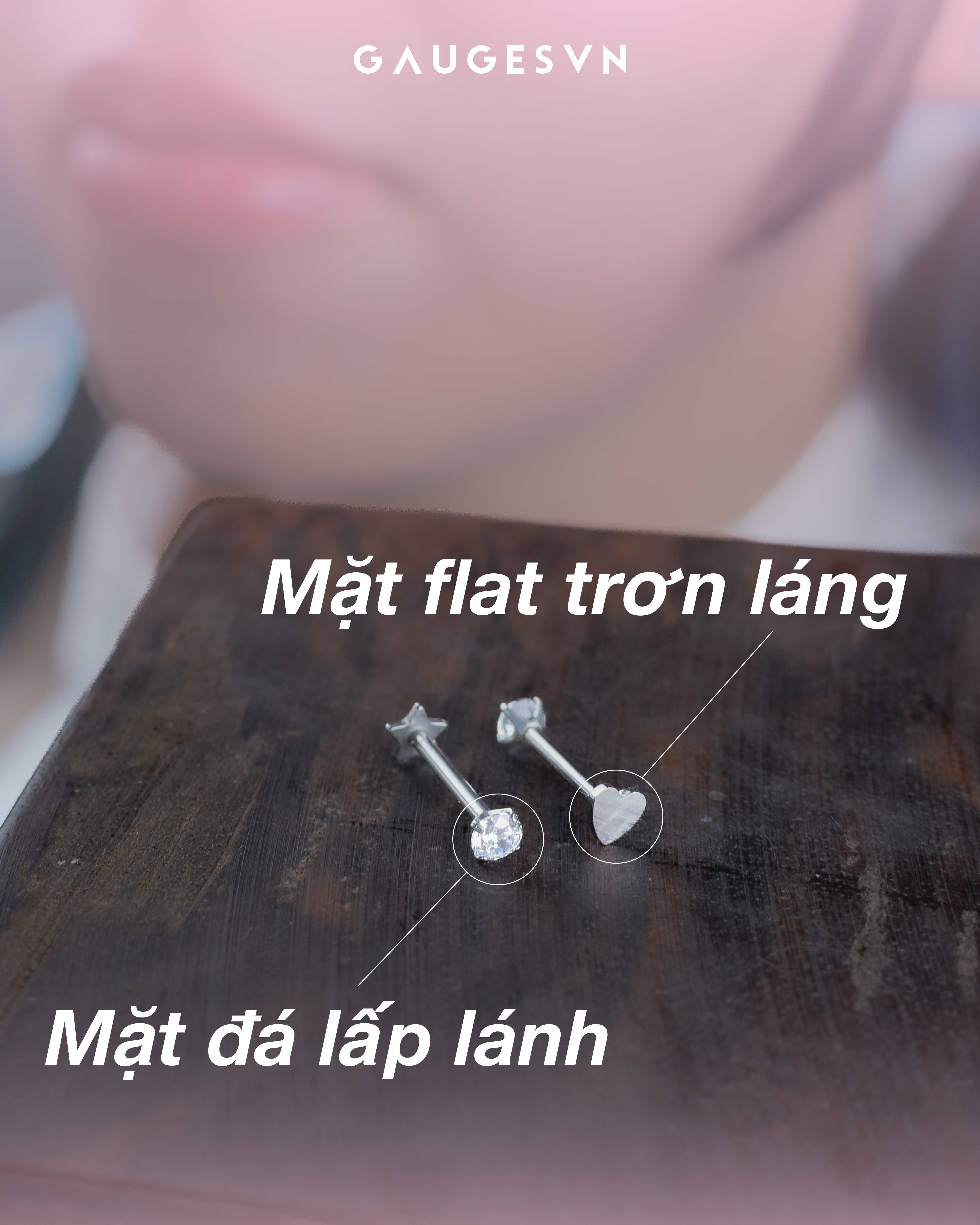 Khuyên tai TITANIUM đá tròn trắng chân trái tim dài 10mm đá 3mm
