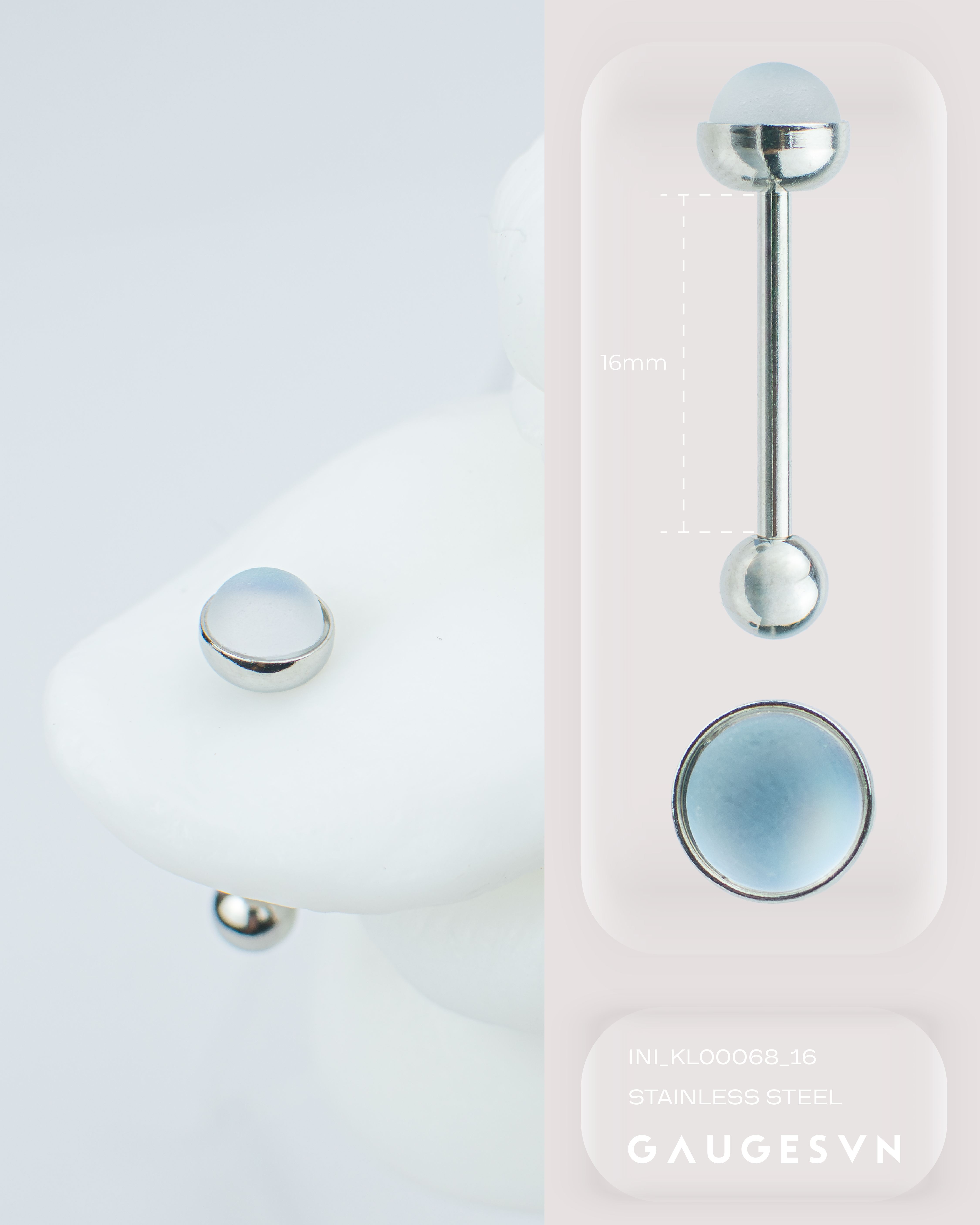 Khuyên lưỡi thép Thái moonstone