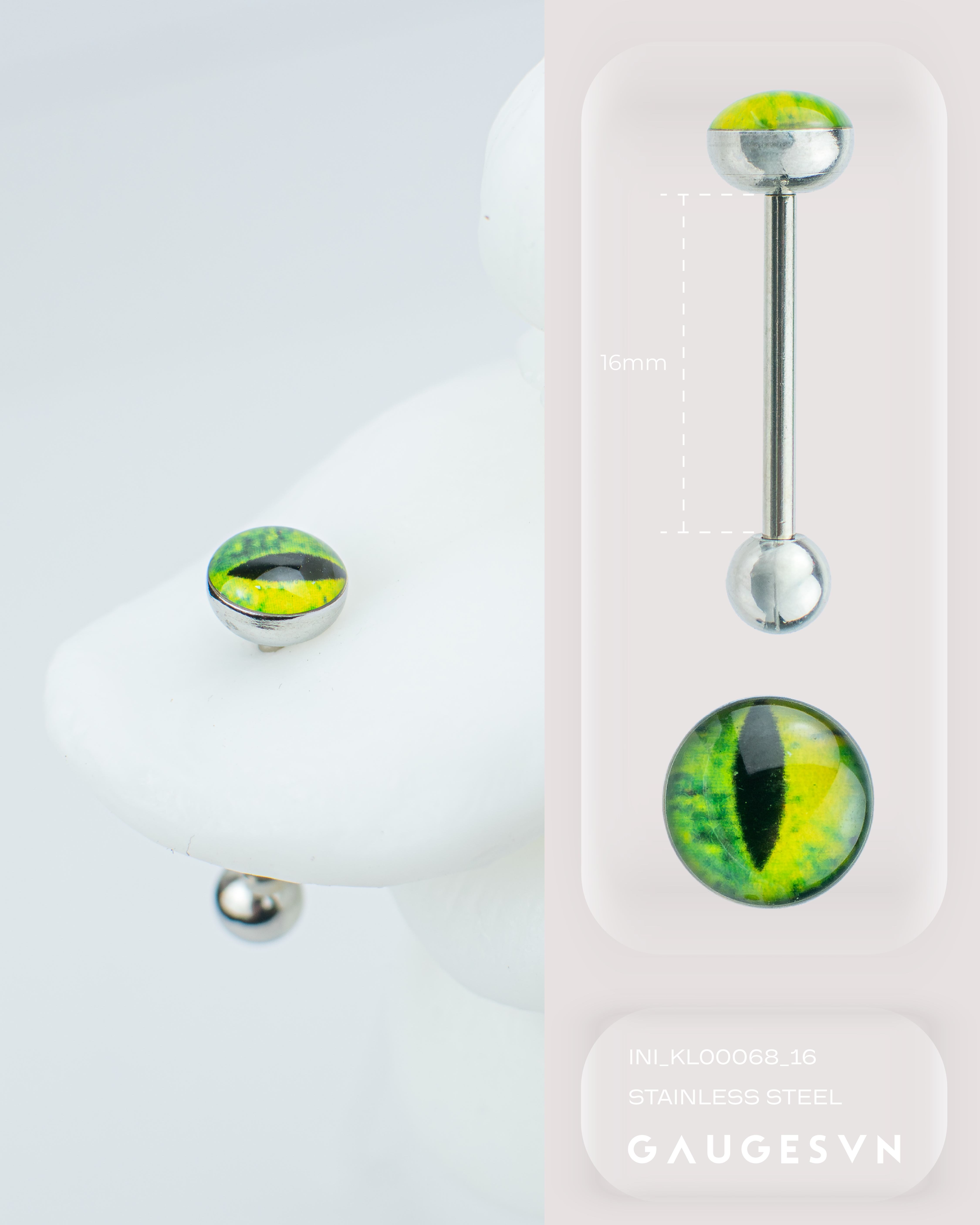 Khuyên lưỡi thép Thái cat eye
