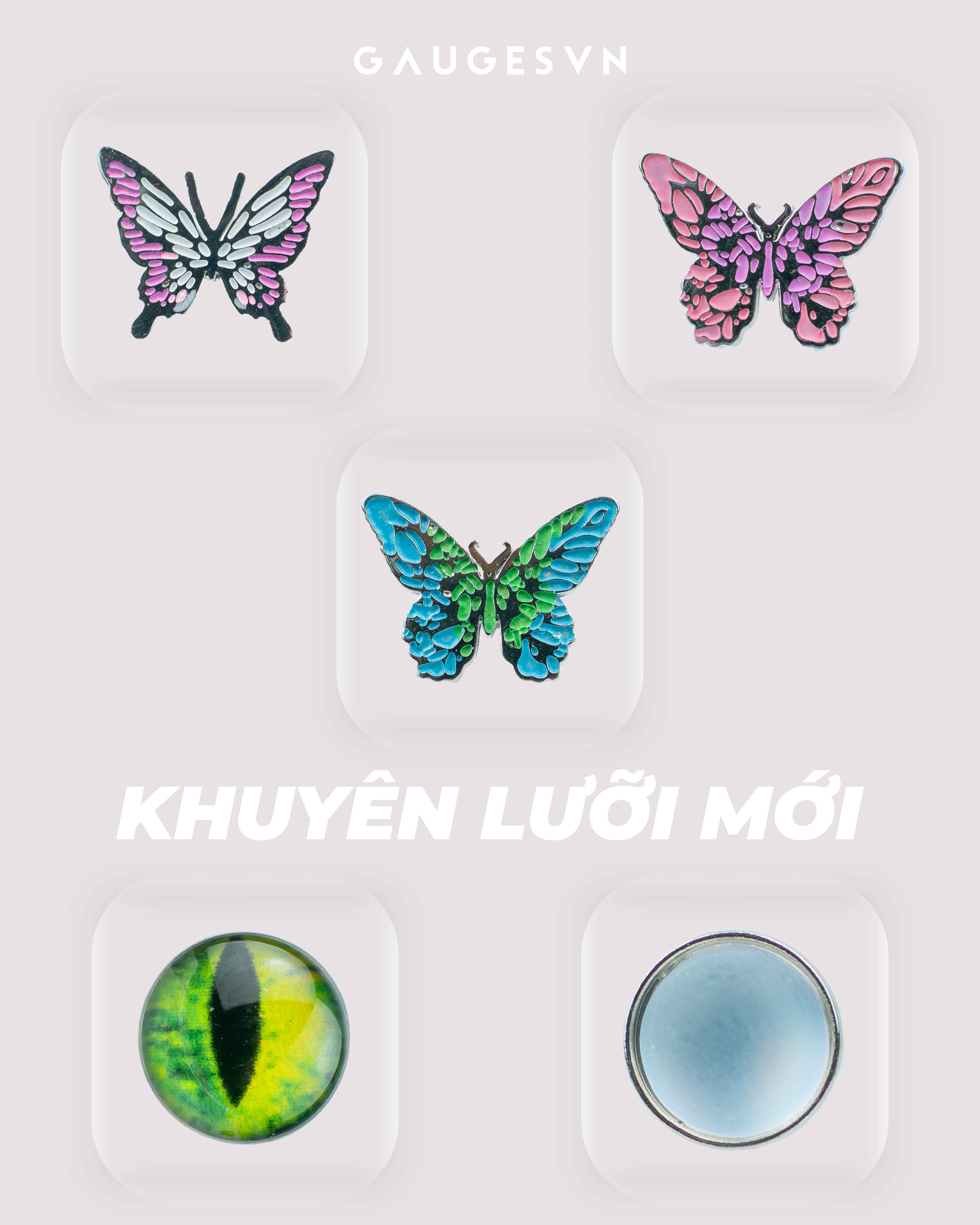 Khuyên lưỡi thép Thái butterfly xanh 2 màu