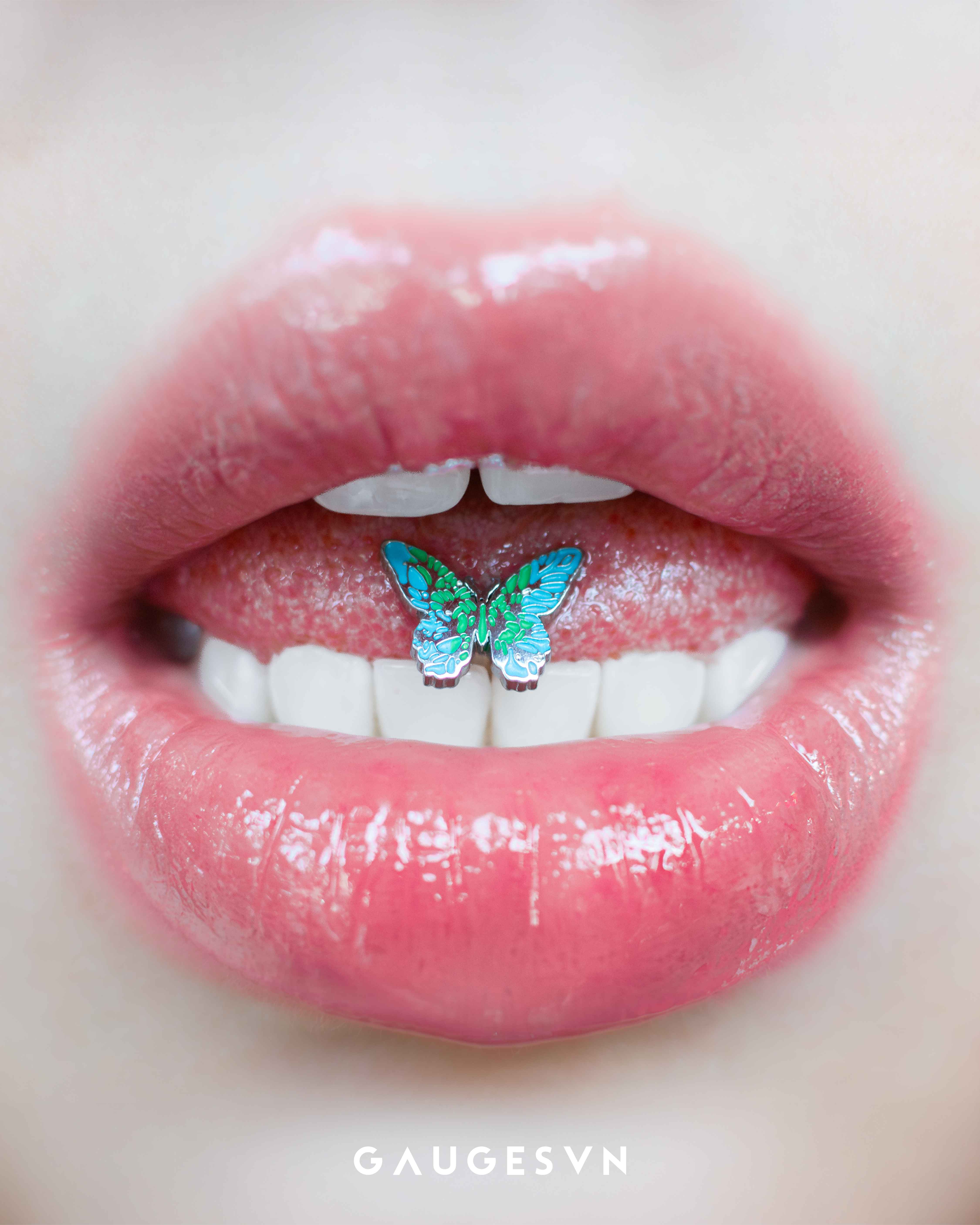 Khuyên lưỡi thép Thái butterfly xanh 2 màu