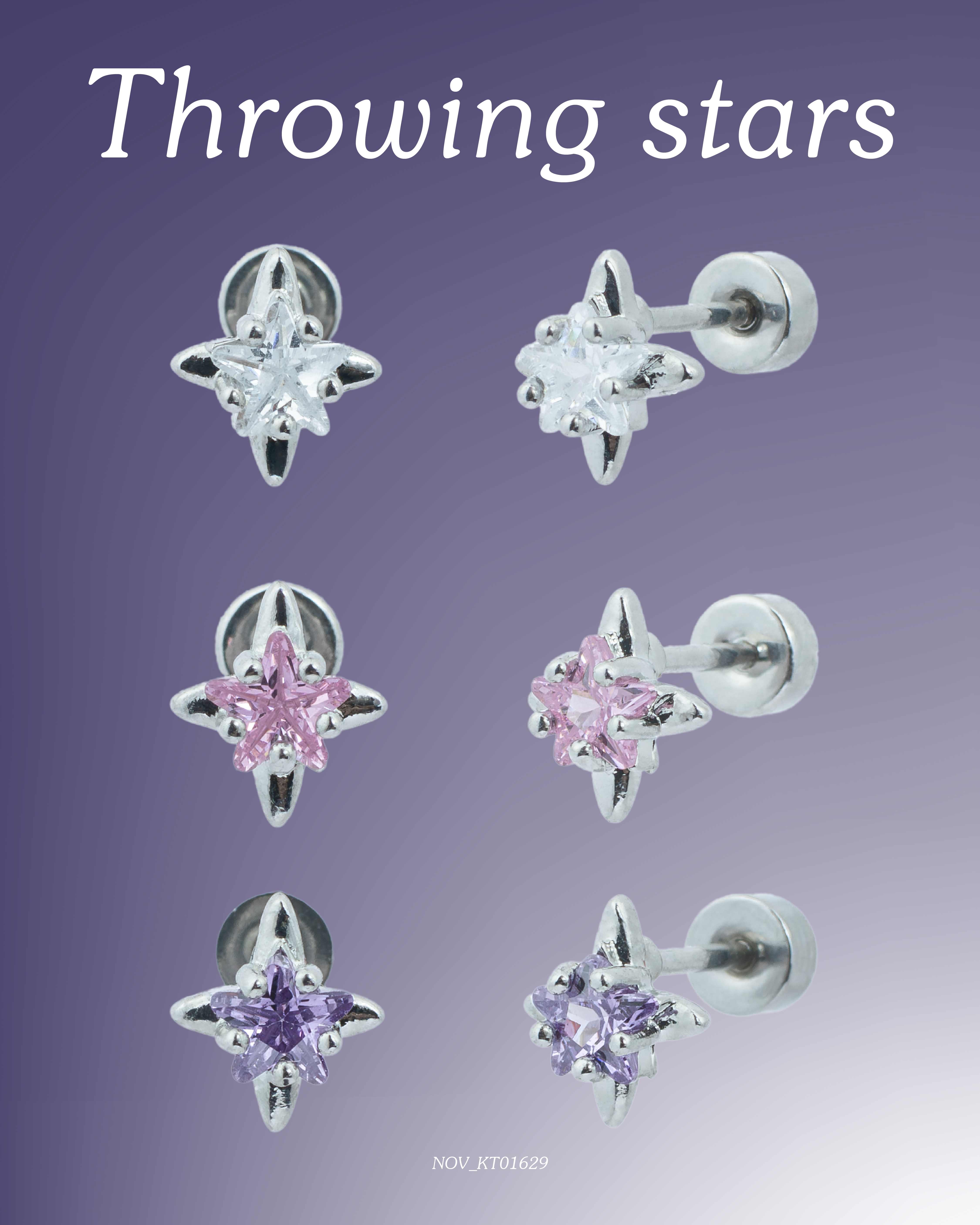 NOV Khuyên tai Throwing Star 3 màu White/Rose/Purple