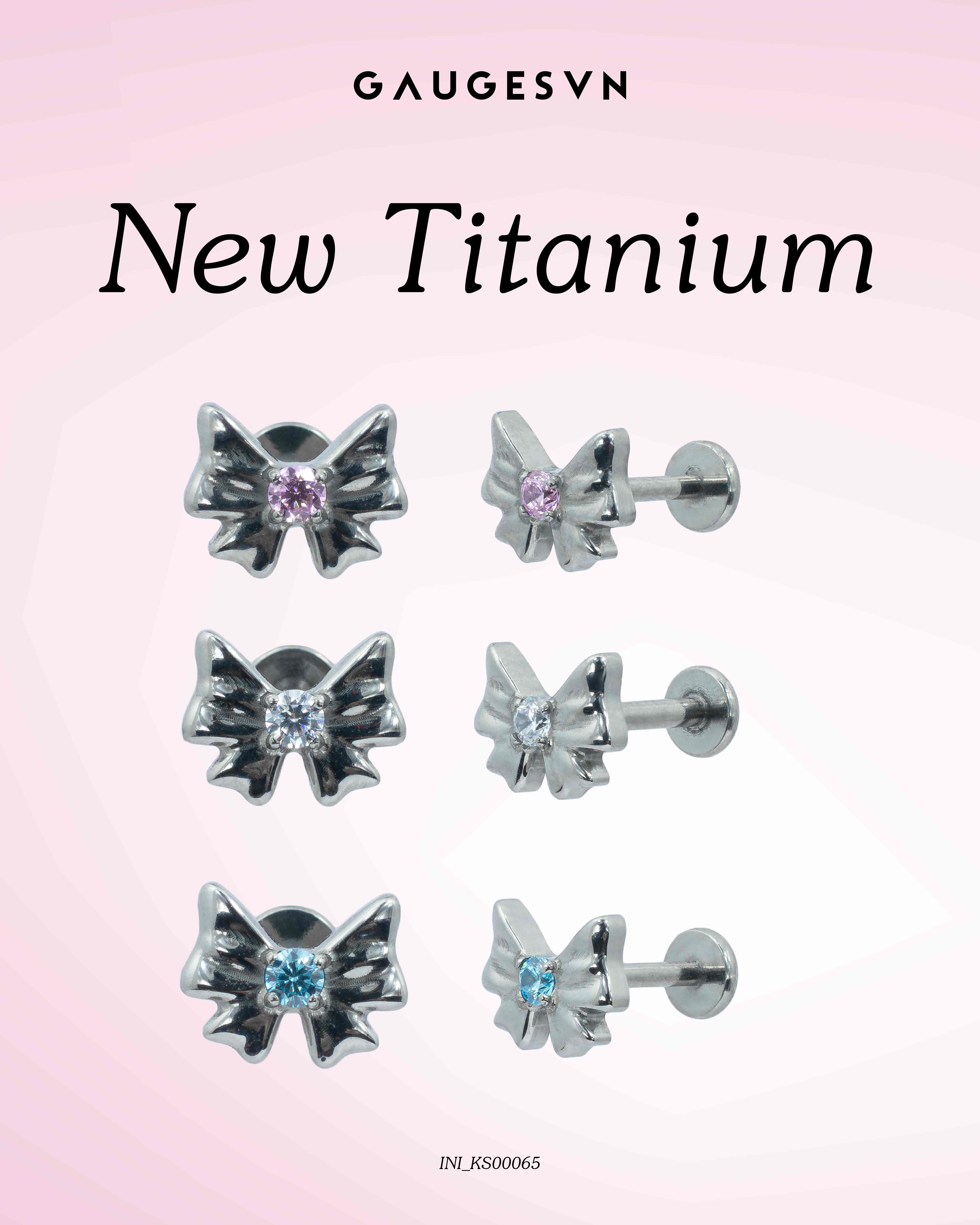 Khuyên tai TITANIUM nơ đính đá Pink/White/Blue