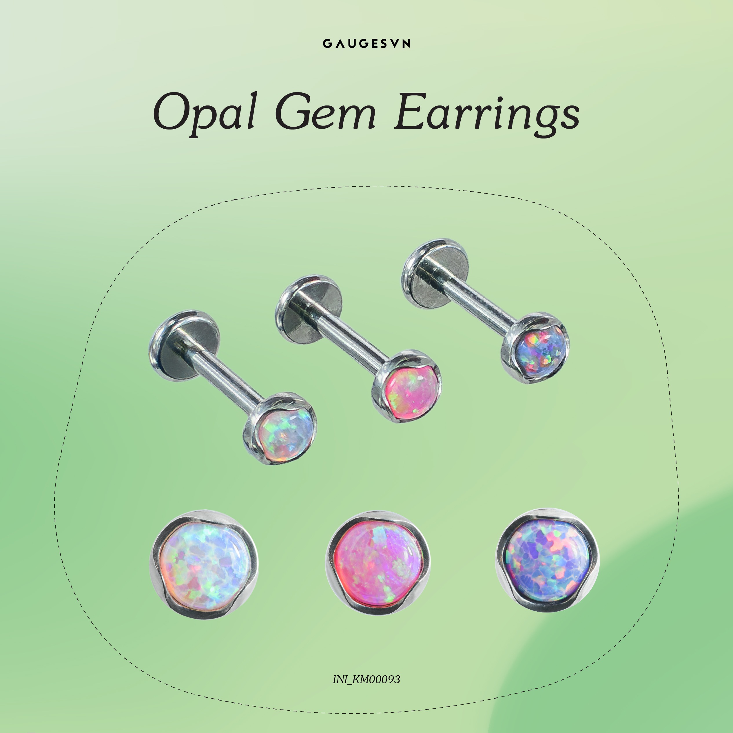 Khuyên tai TITANIUM đá OPAL màu hồ cá koi/strawberry/khoai môn