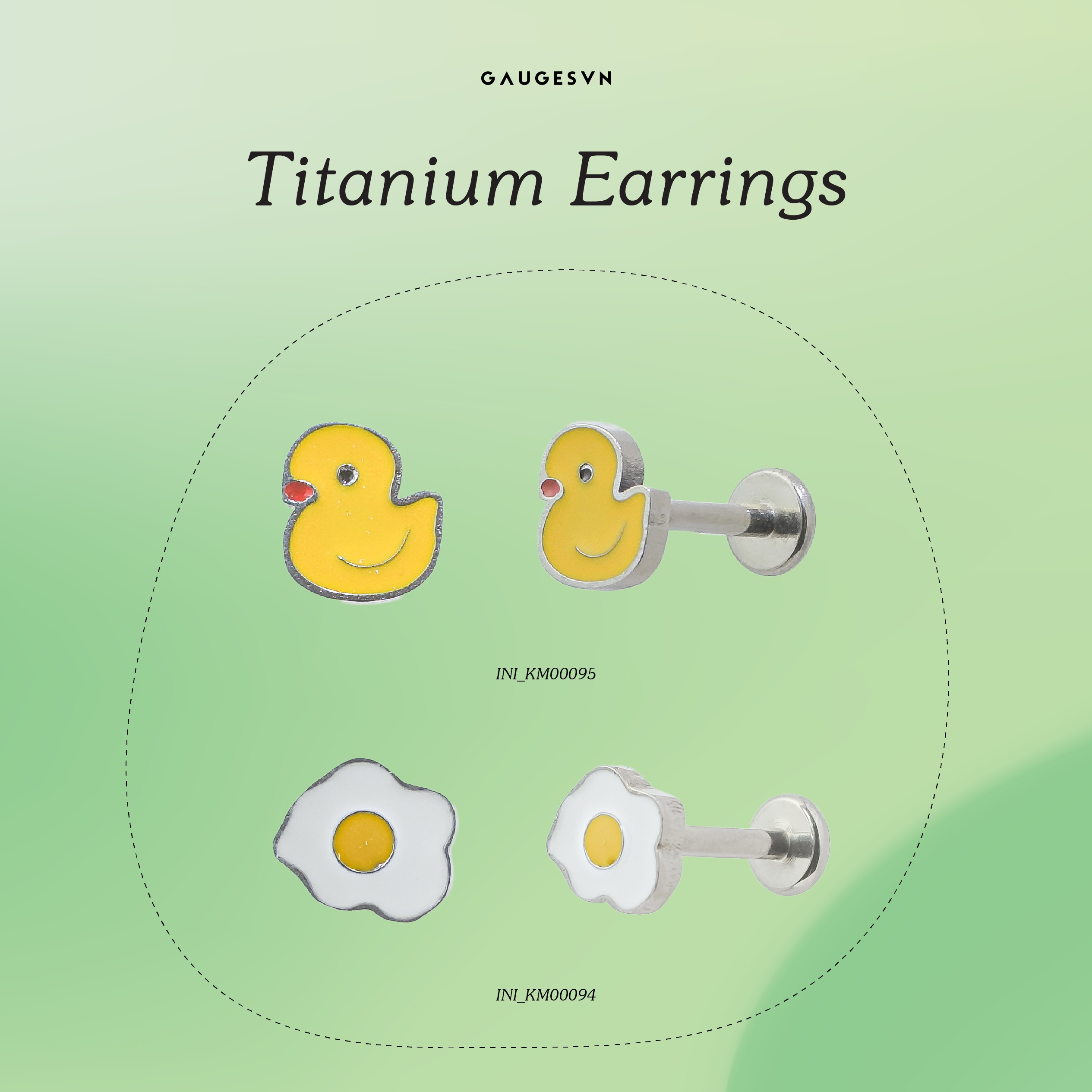 Khuyên tai TITANIUM vịt con và trứng ốp la