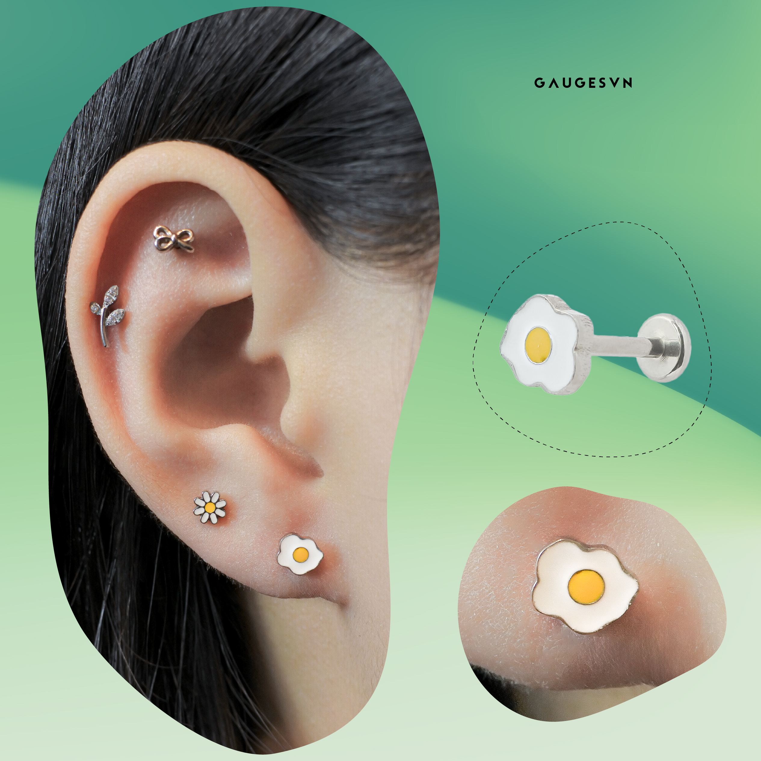 Khuyên tai TITANIUM vịt con và trứng ốp la