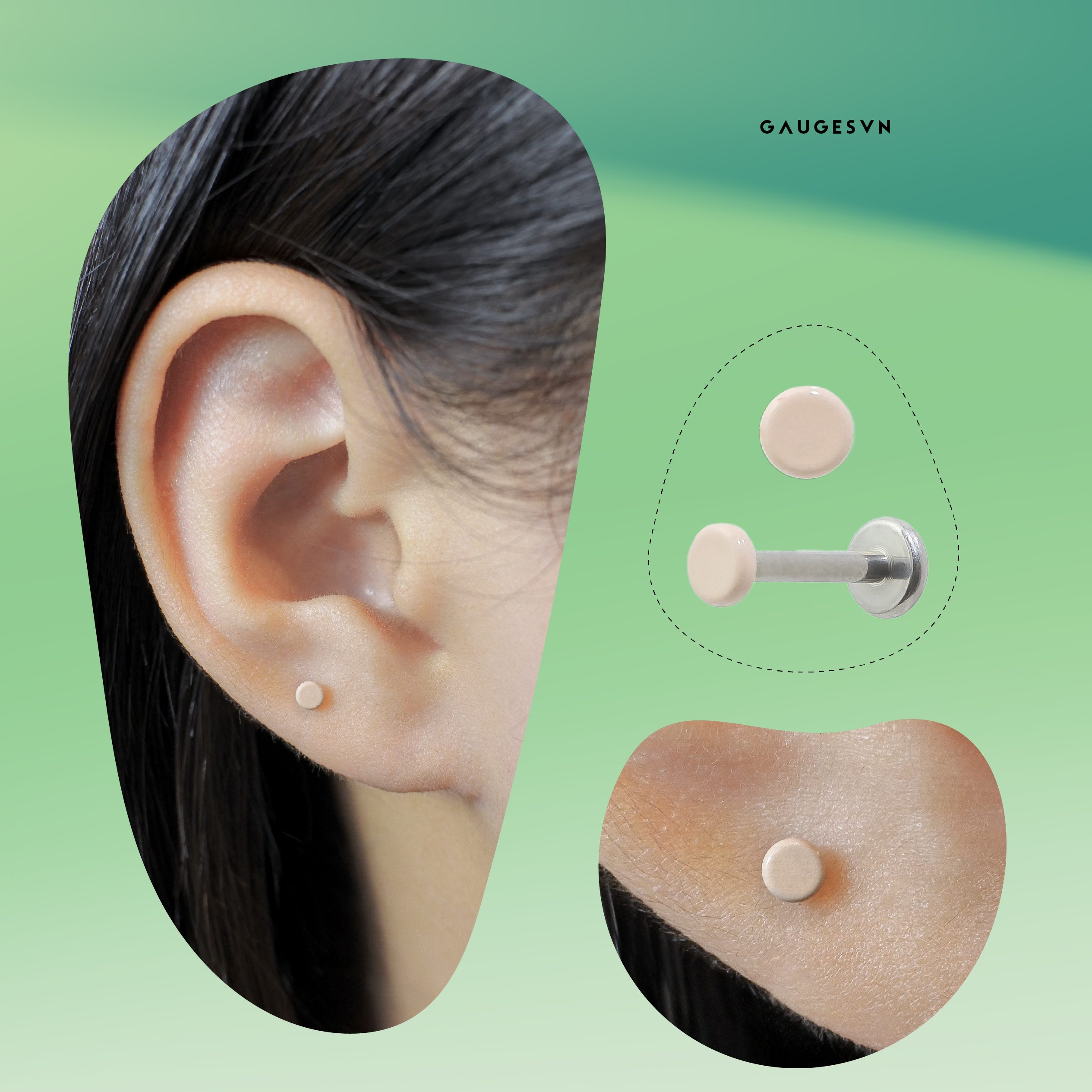 Khuyên TITANIUM mặt màu nude dùng giấu lỗ xỏ