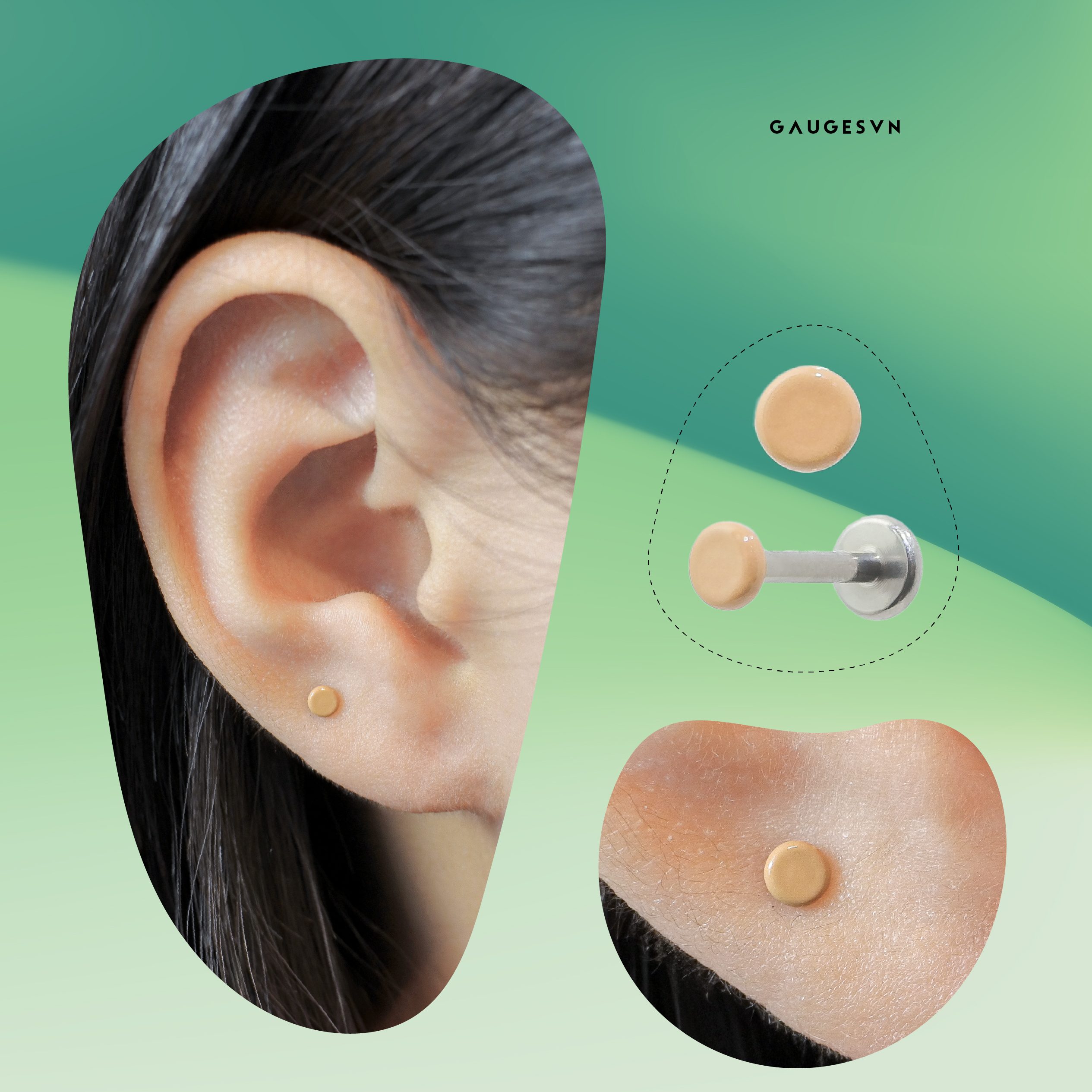 Khuyên TITANIUM mặt màu nude dùng giấu lỗ xỏ