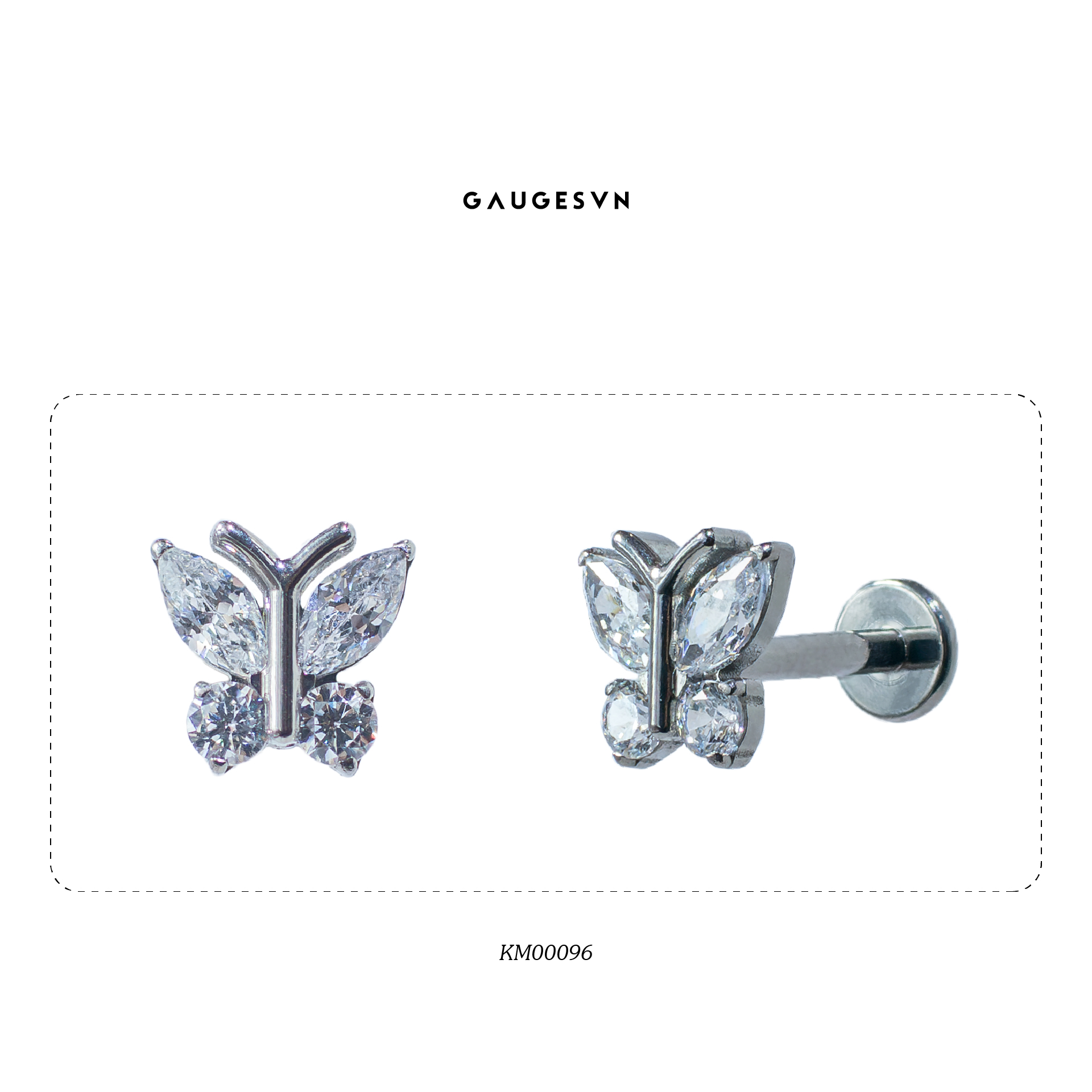 Khuyên tai TITANIUM butterfly đá trắng