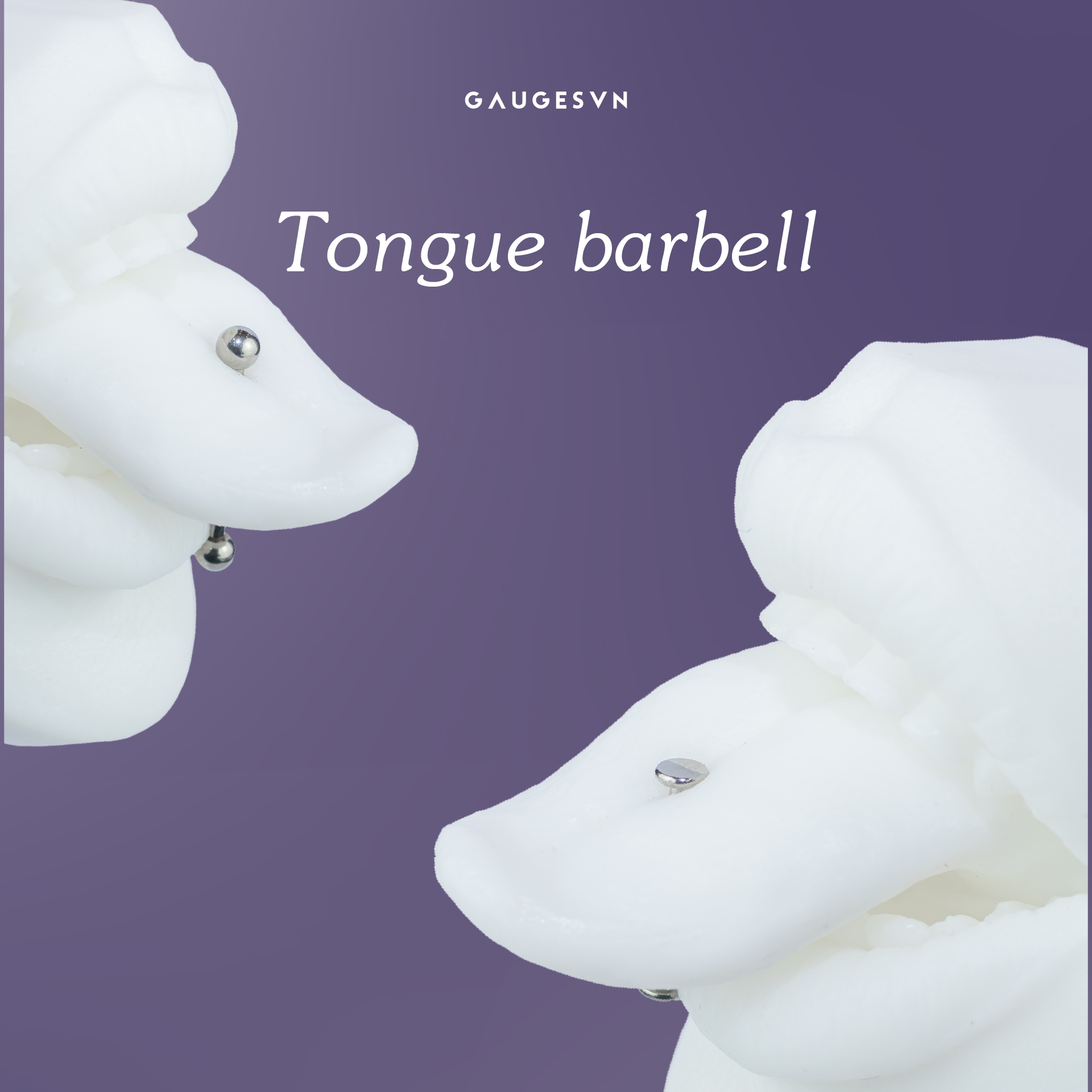 Khuyên lưỡi TITANIUM 2 đầu bi trơn và 2 đầu flat back màu bạc