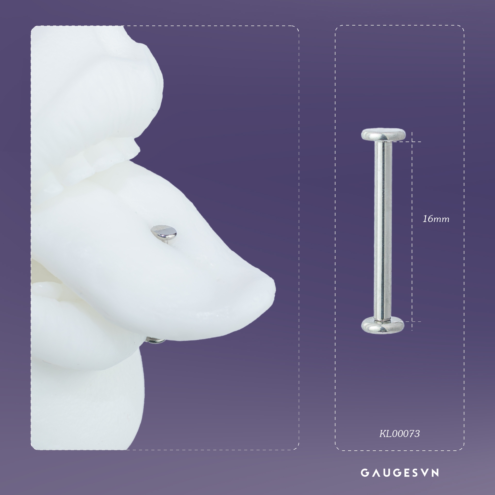 Khuyên lưỡi TITANIUM 2 đầu bi trơn và 2 đầu flat back màu bạc