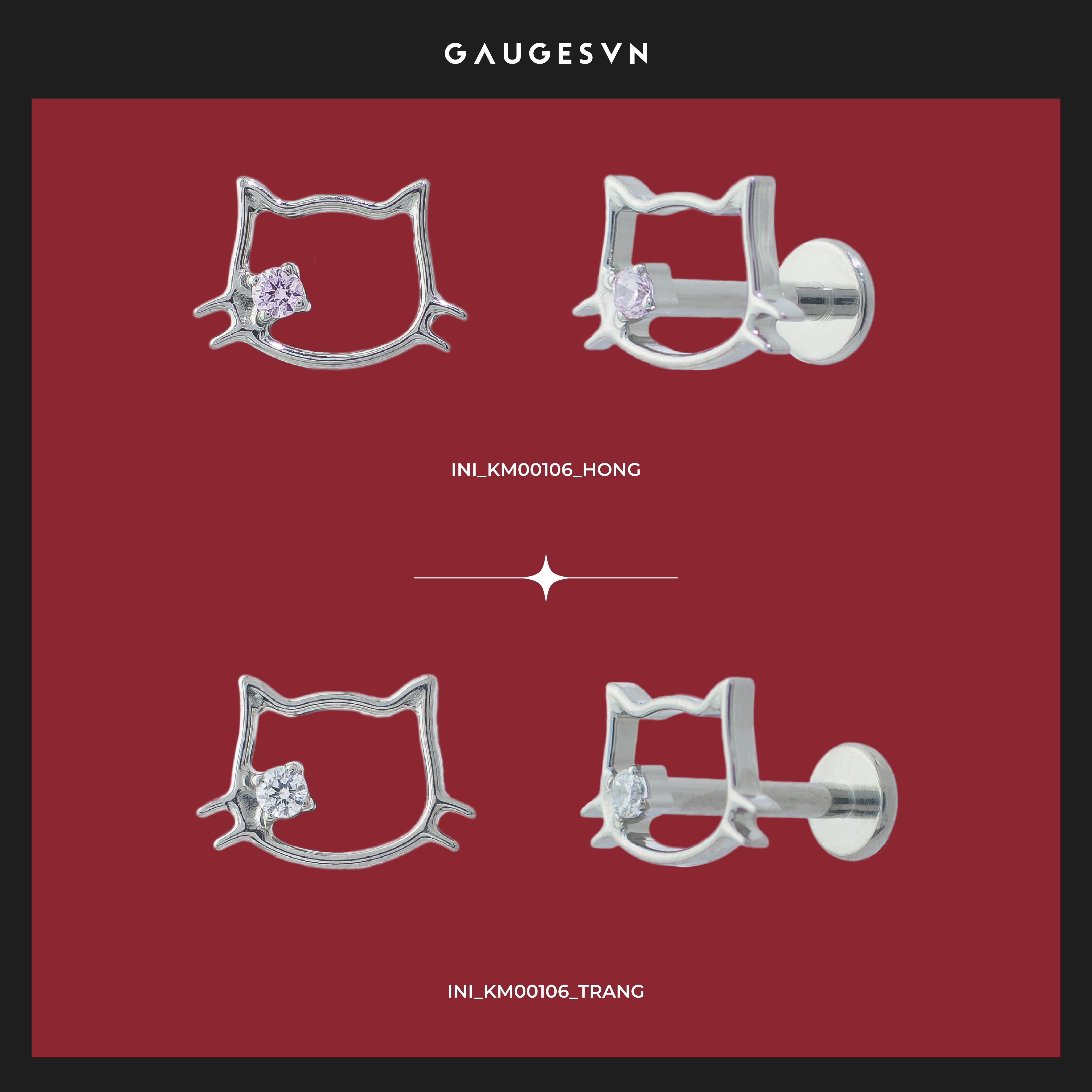 Khuyên tai TITANIUM Hello Kitty chấm đá trắng/hồng & Moonlight fall charm sao