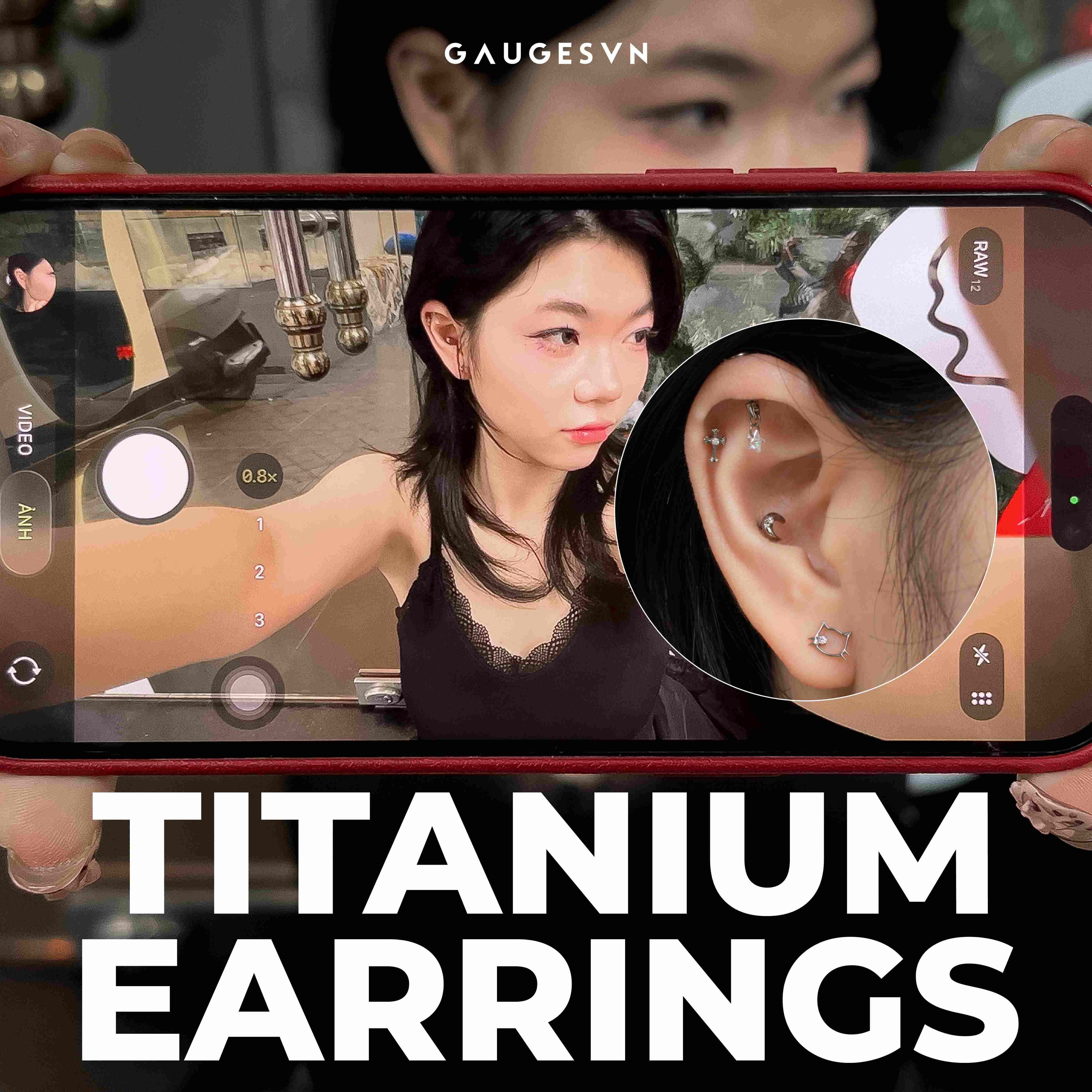 Khuyên tai TITANIUM Crescent Moon & Cross & Clover & Heart