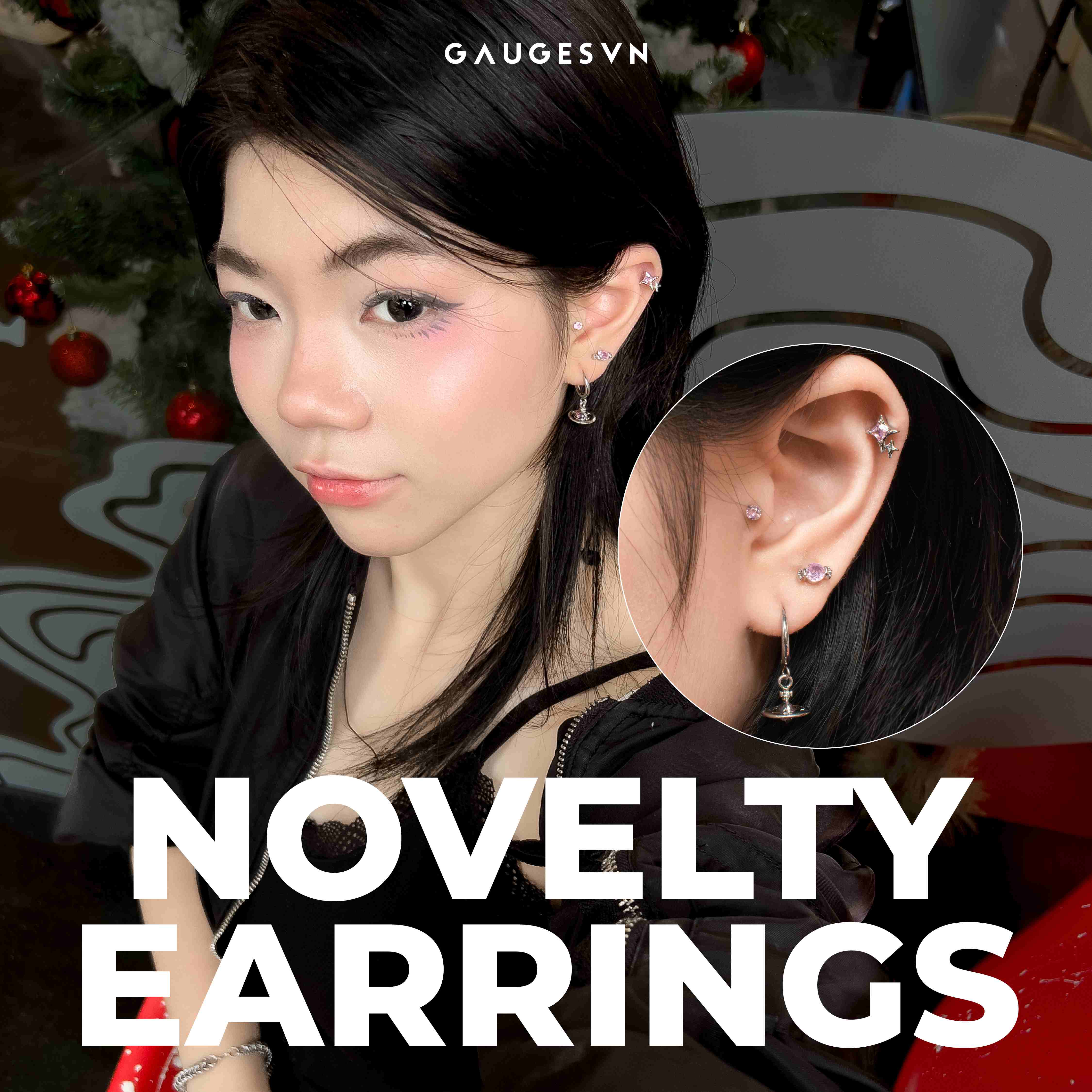 Khuyên tai Sweet Candy & Chấm đá fall xích