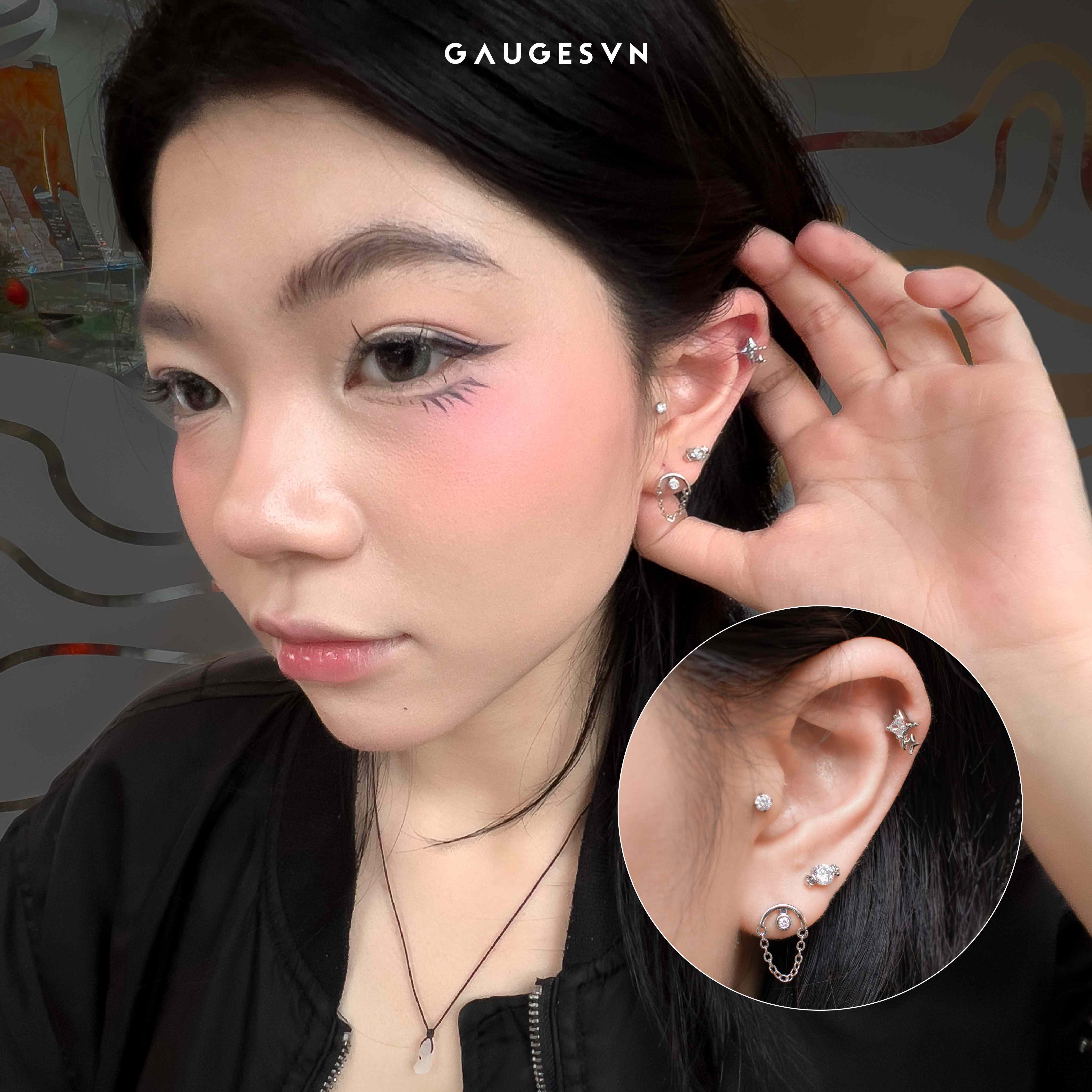 Khuyên tai Sweet Candy & Chấm đá fall xích