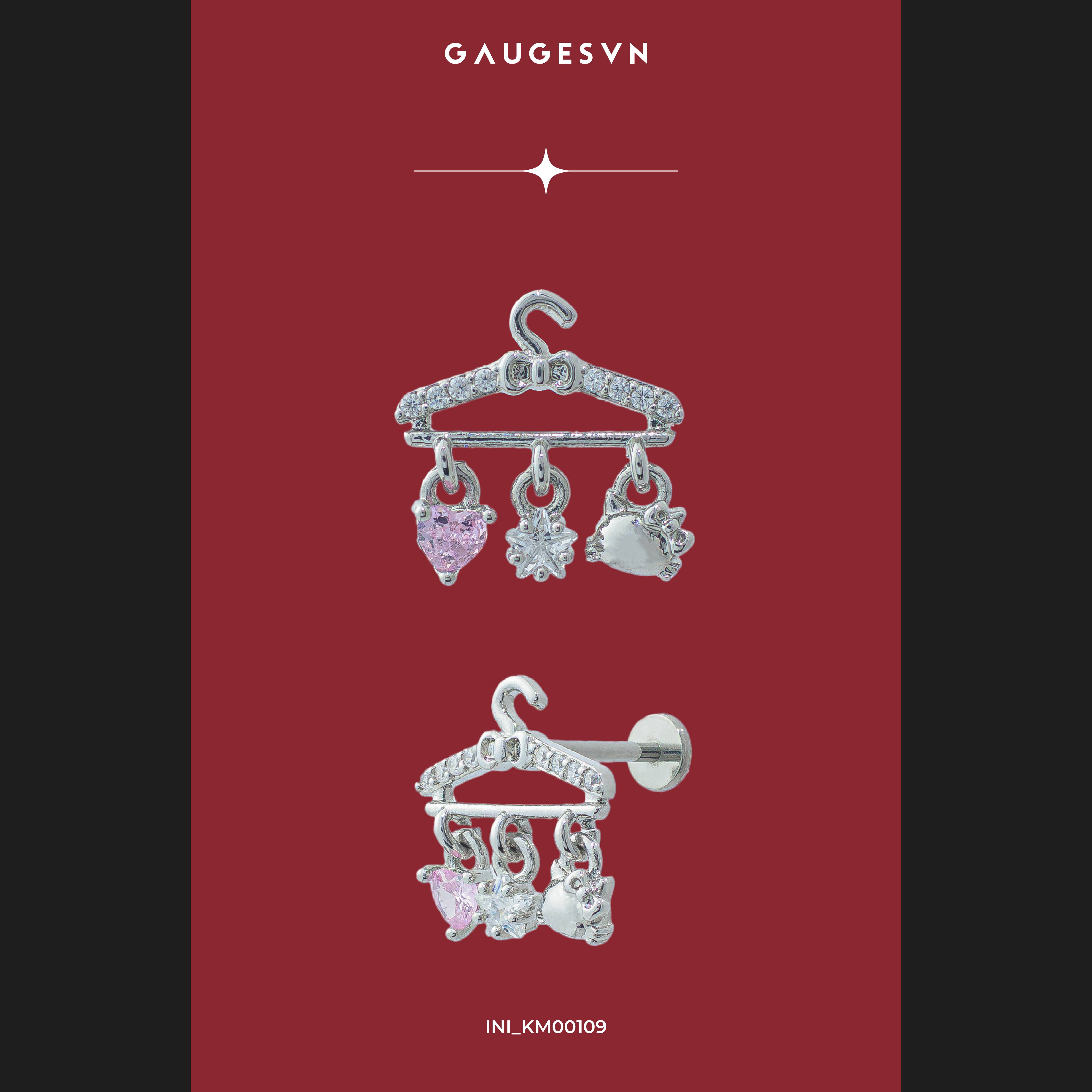 Khuyên TITANIUM Thanh cong & Butterfly hồng & Cái móc