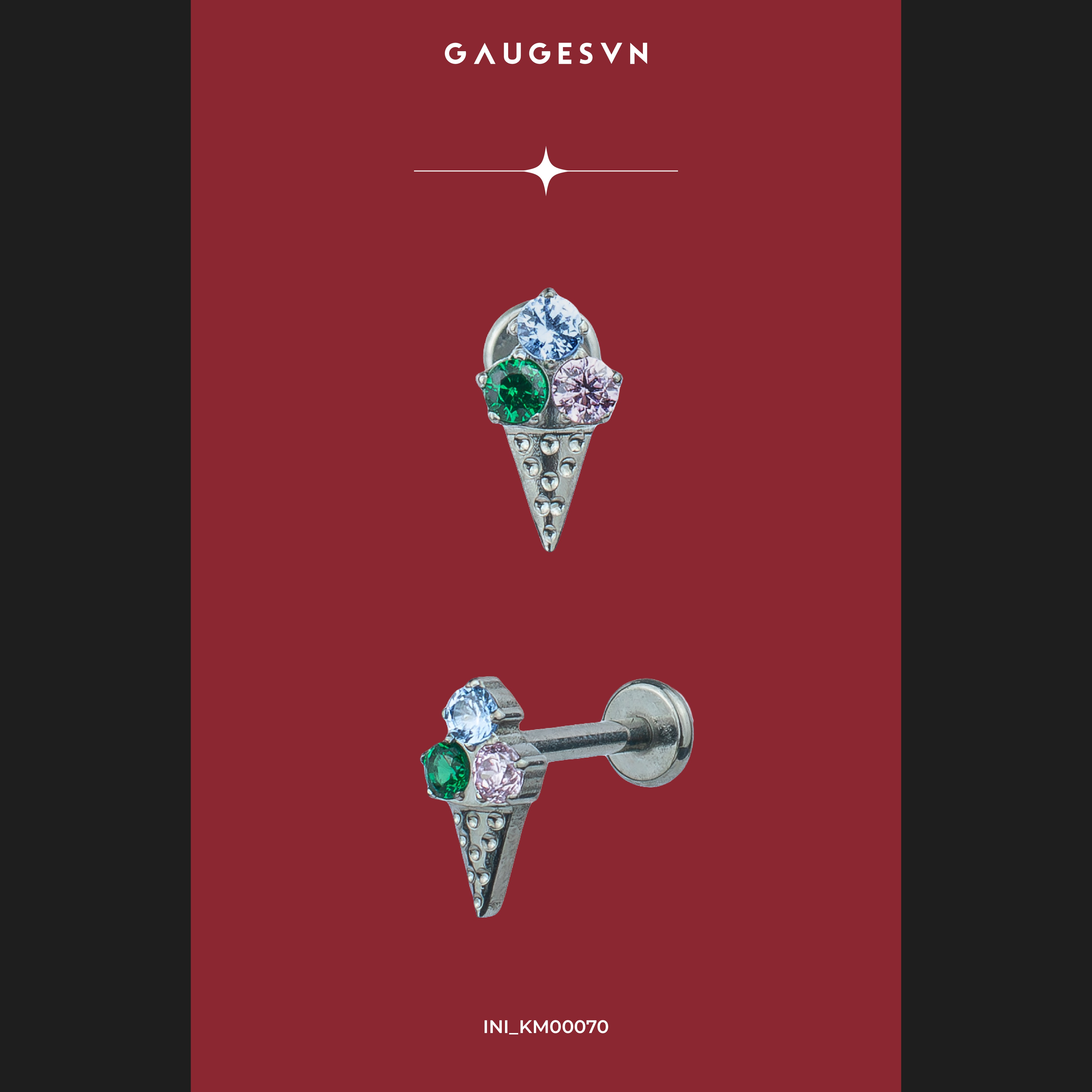 Khuyên TITANIUM Kem ốc quế 3 màu & Mèo cartoon & Trái tim trắng & Hello Kitty