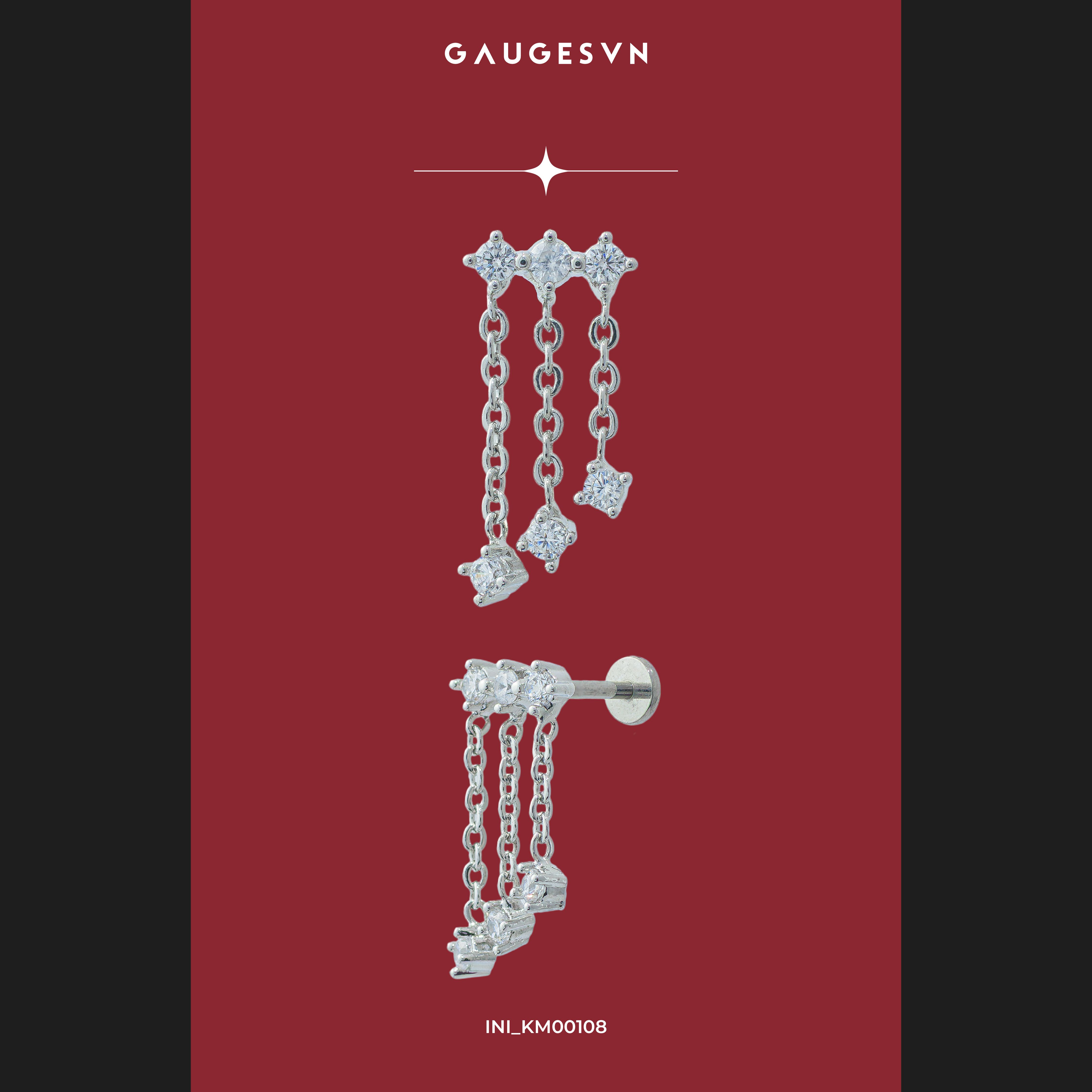 Khuyên TITANIUM Thánh giá & Răng cưa 5 đá & Ba đá rũ xích layer