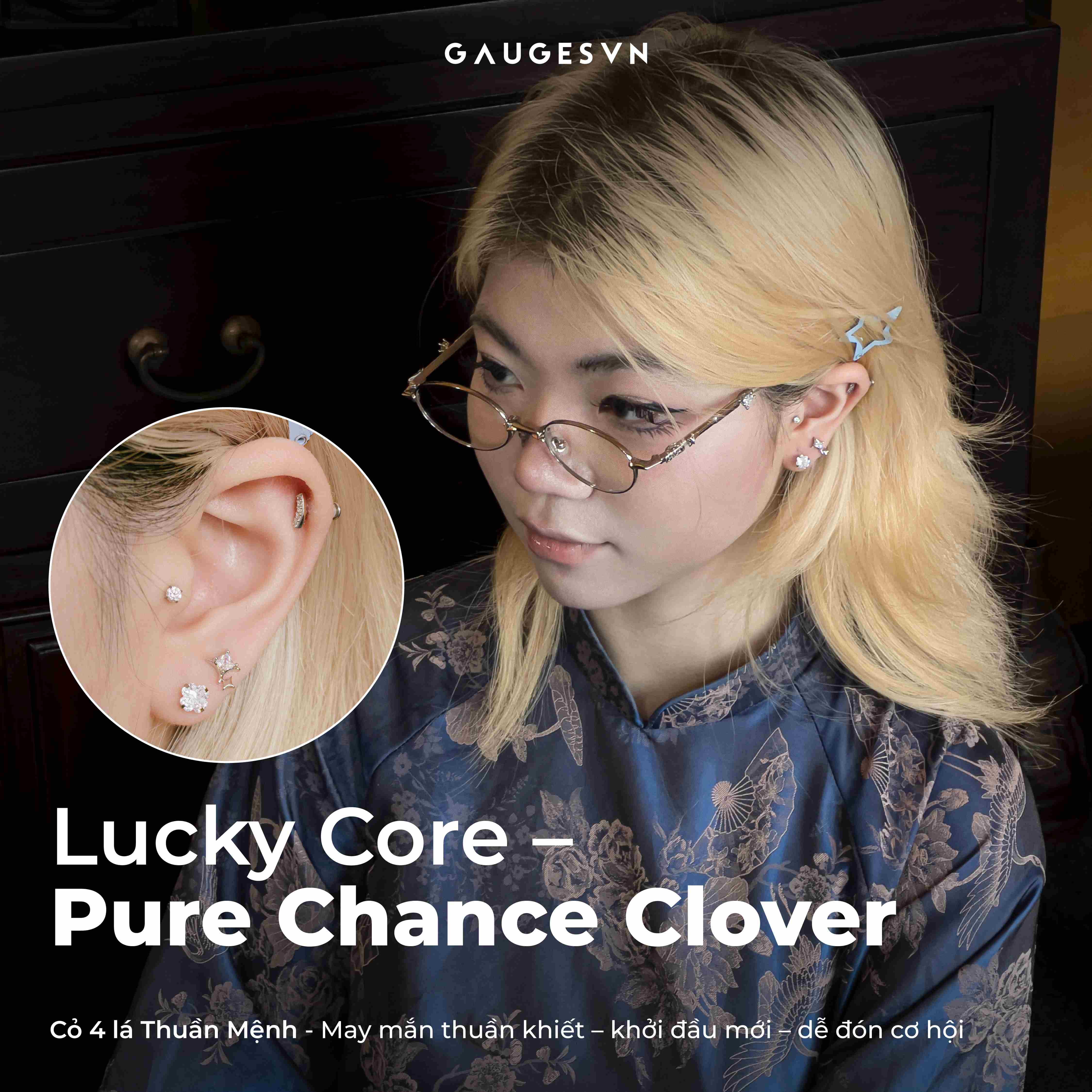 Khuyên TITANIUM Cỏ 4 Lá I Lucky Core - Four-Leaf Clover