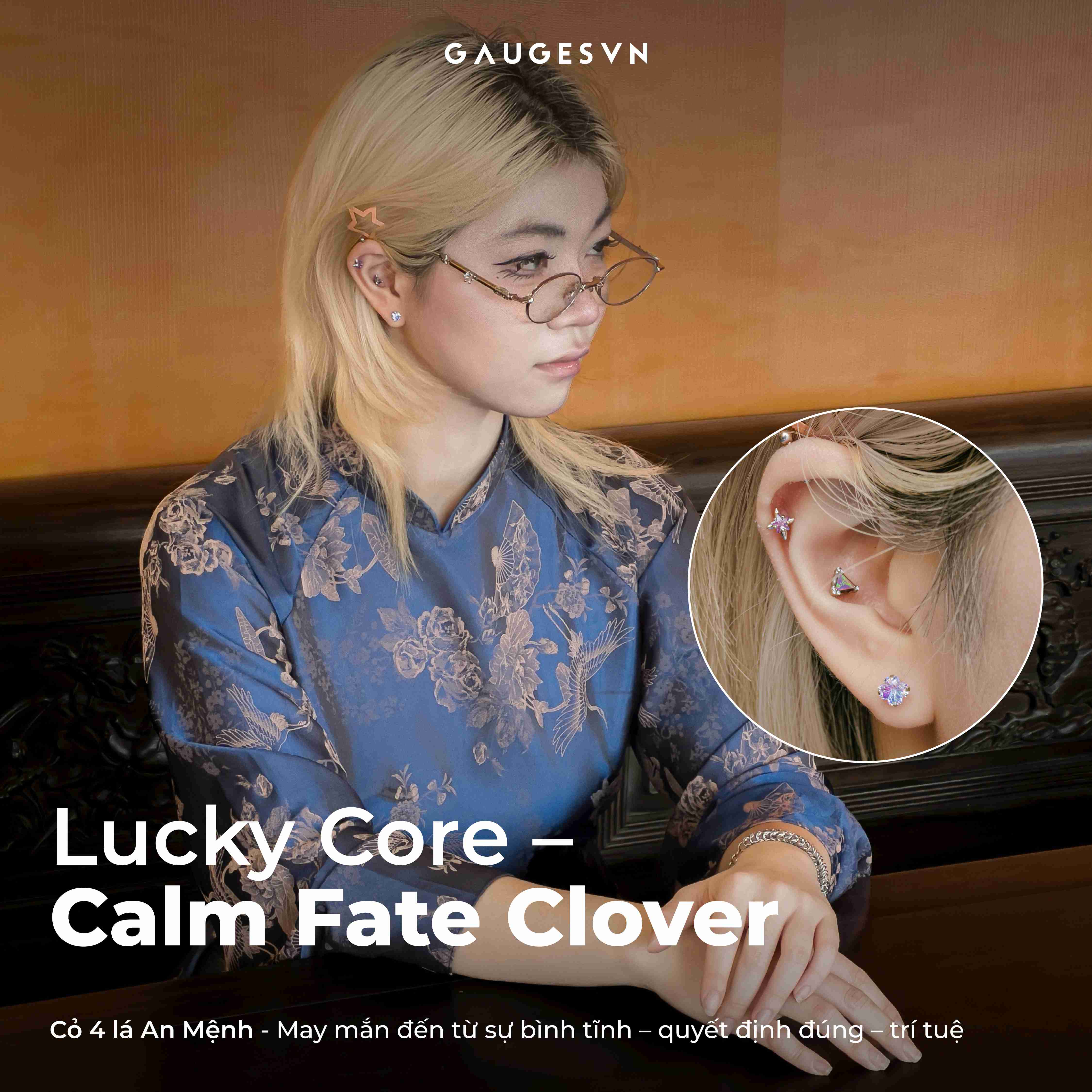 Khuyên TITANIUM Cỏ 4 Lá I Lucky Core - Four-Leaf Clover