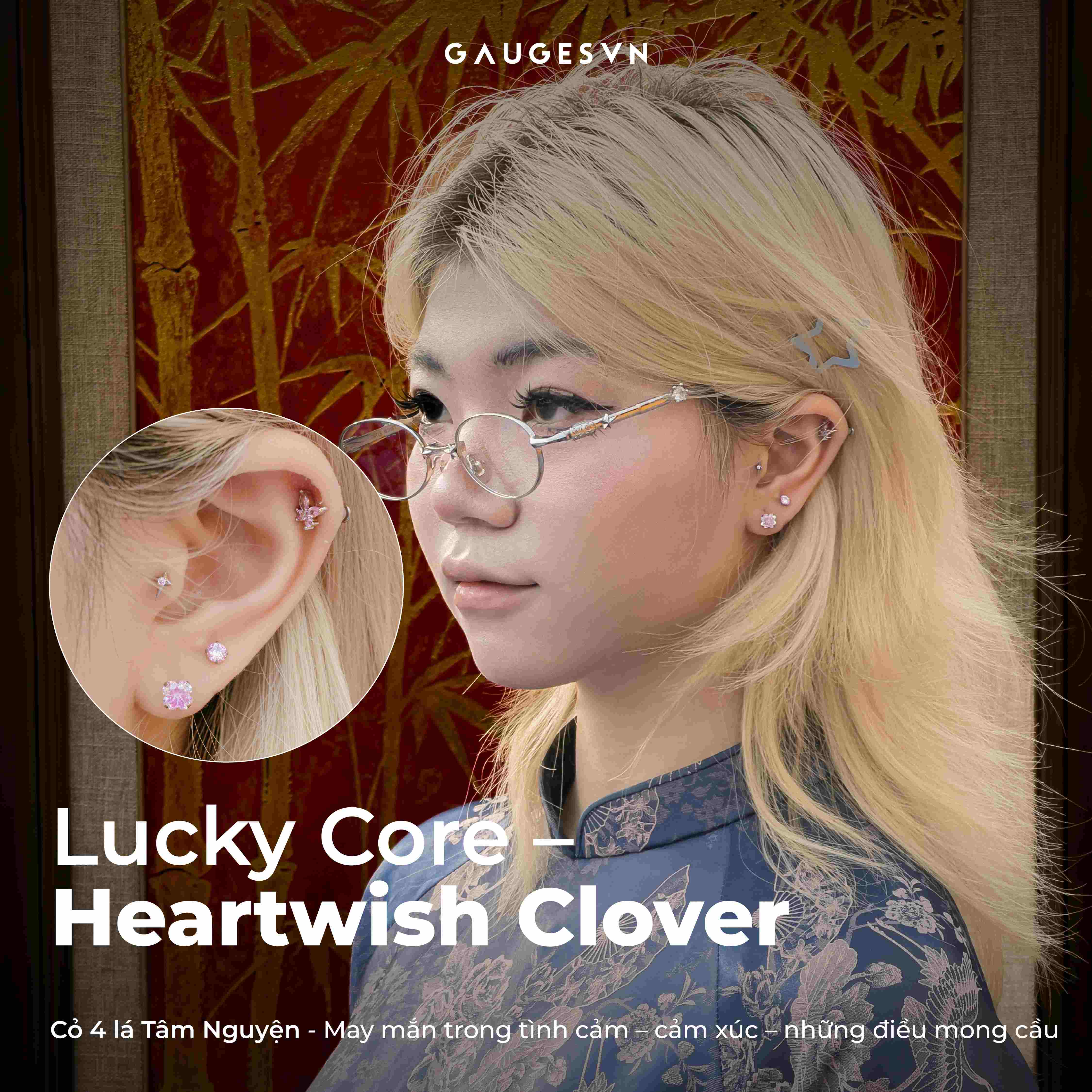 Khuyên TITANIUM Cỏ 4 Lá I Lucky Core - Four-Leaf Clover