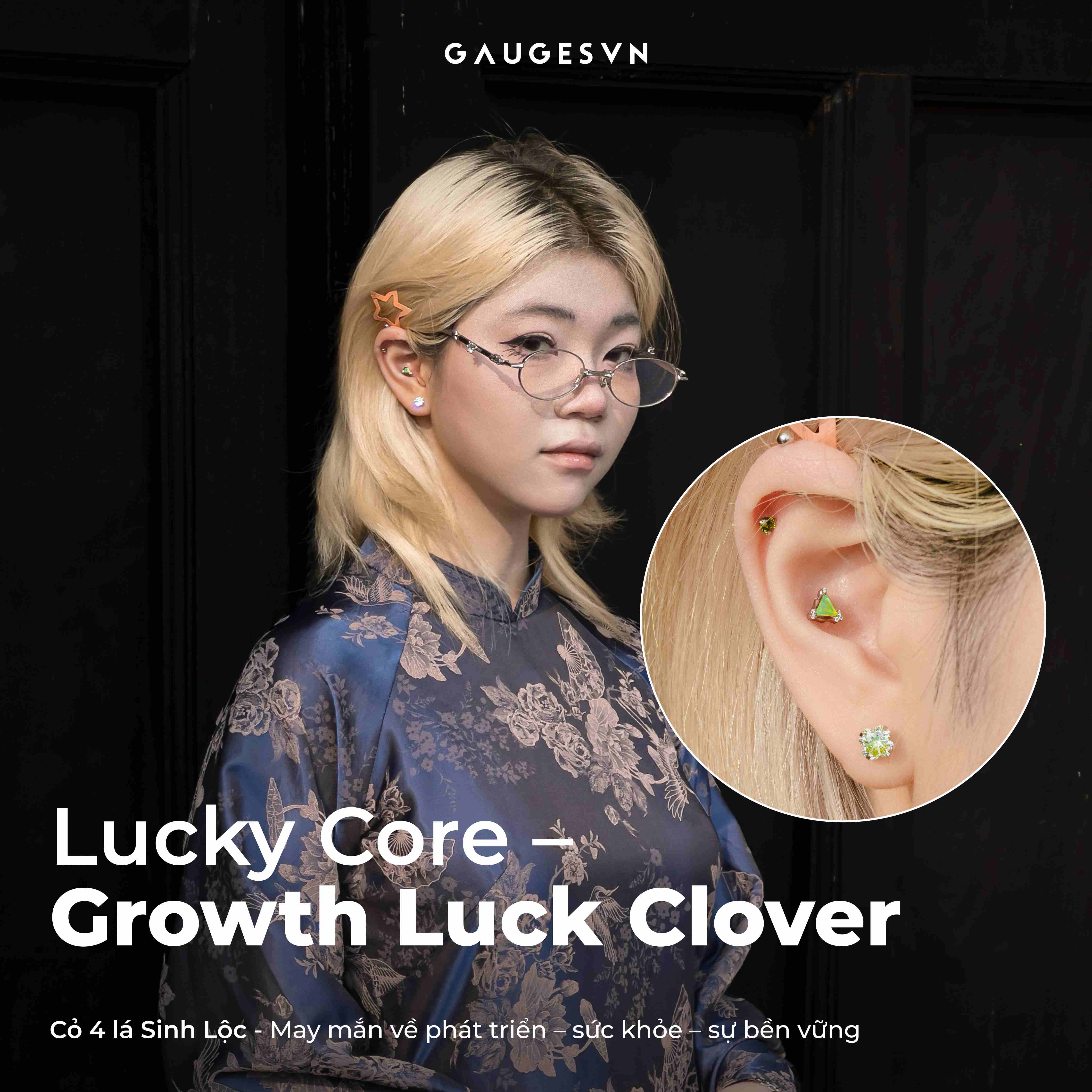 Khuyên TITANIUM Cỏ 4 Lá I Lucky Core - Four-Leaf Clover