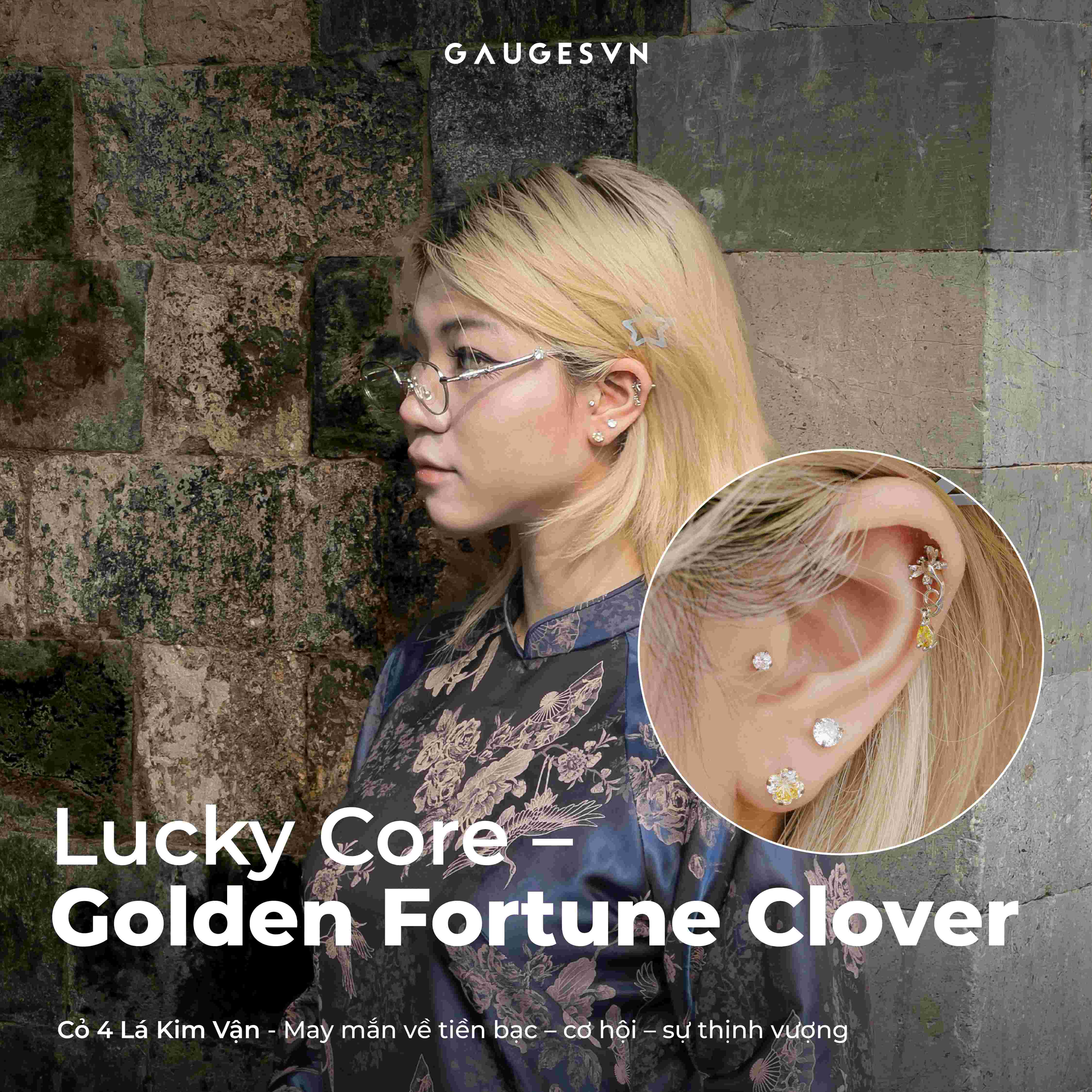 Khuyên TITANIUM Cỏ 4 Lá I Lucky Core - Four-Leaf Clover