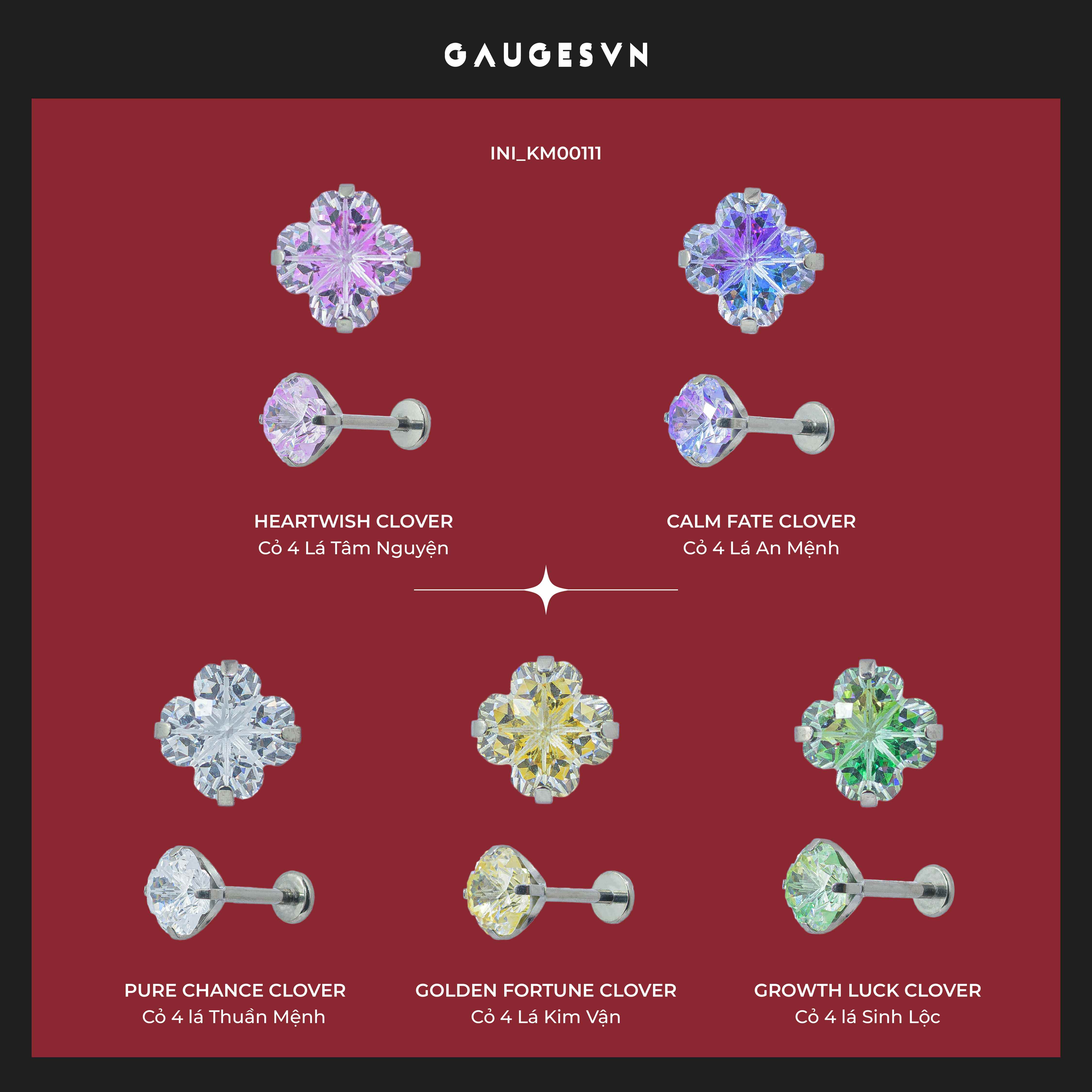 Khuyên TITANIUM Cỏ 4 Lá I Lucky Core - Four-Leaf Clover