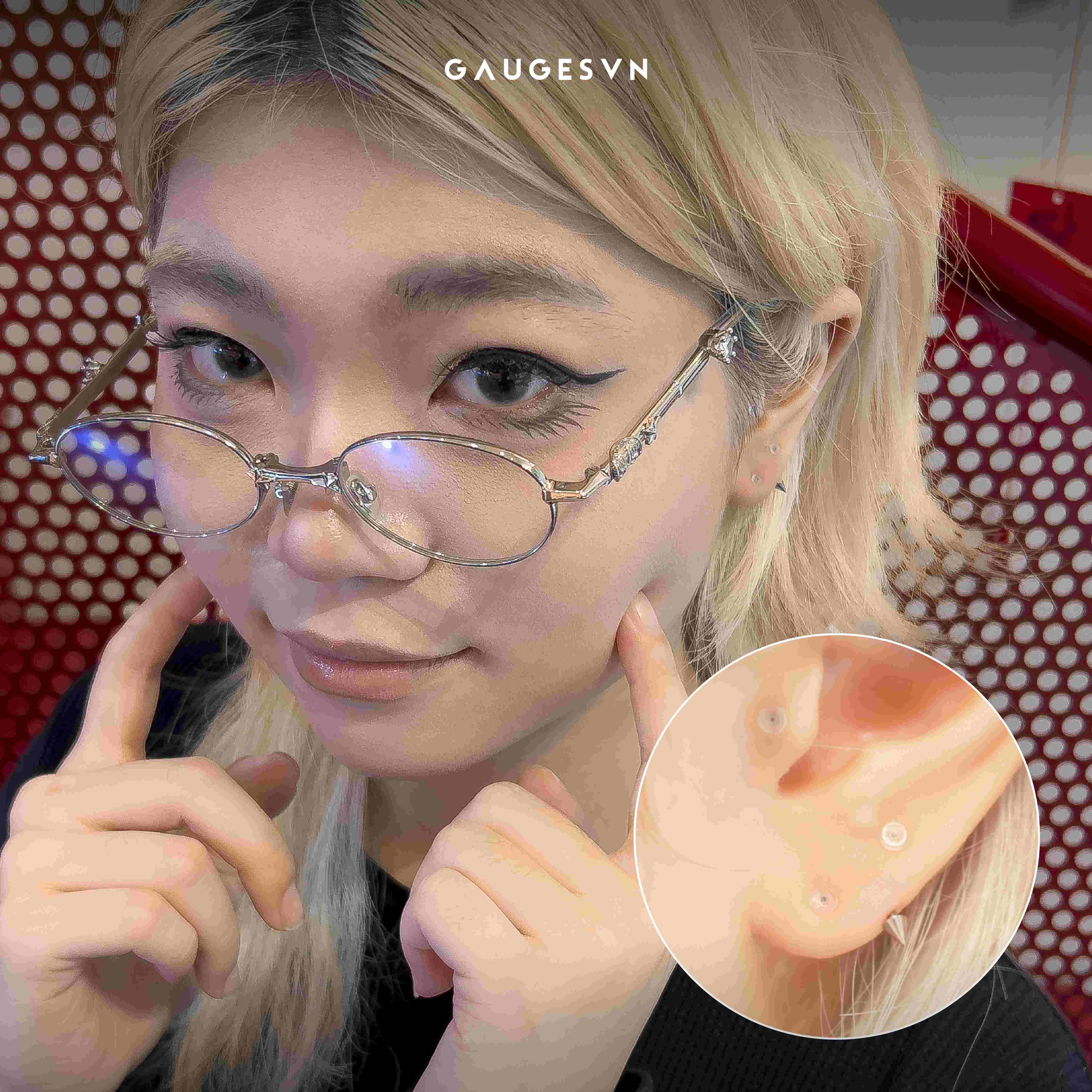 Khuyên TITANIUM mặt silicon trong suốt dùng giấu lỗ