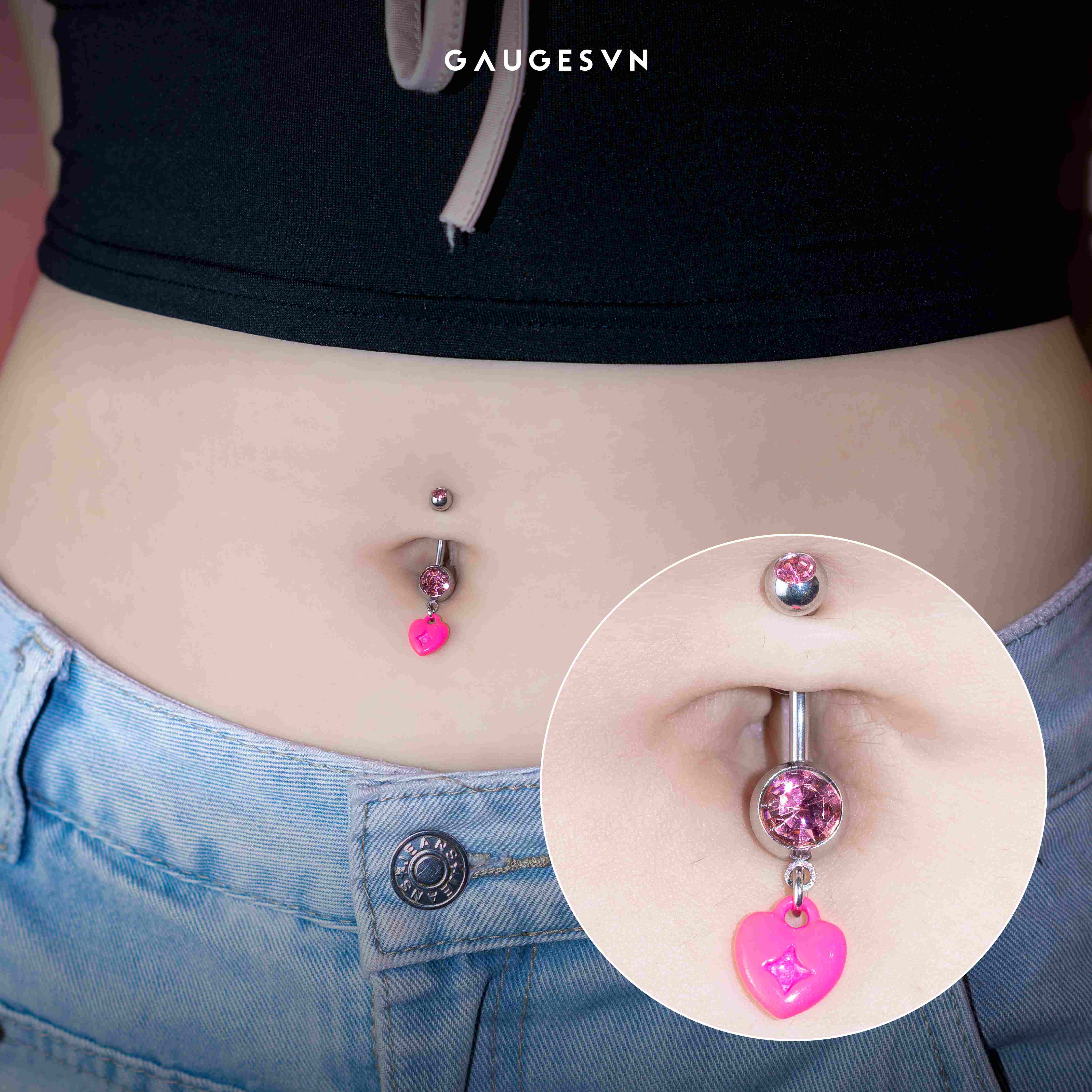 Khuyên rốn thân thép 316 charm fall Thánh giá | Chân mèo | Trái tim hồng | Sao tim đen | Thỏ hồng