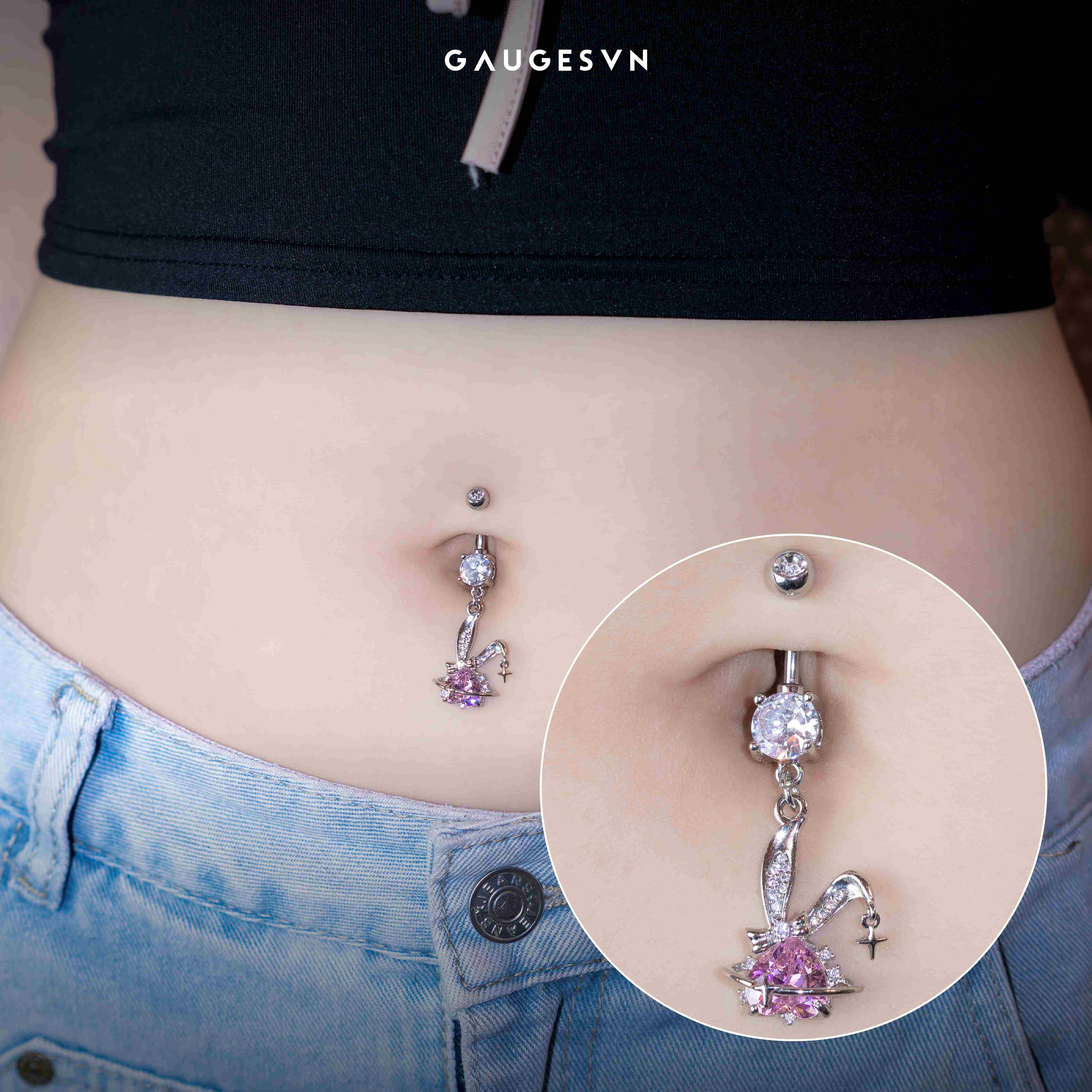 Khuyên rốn thân thép 316 charm fall Thánh giá | Chân mèo | Trái tim hồng | Sao tim đen | Thỏ hồng